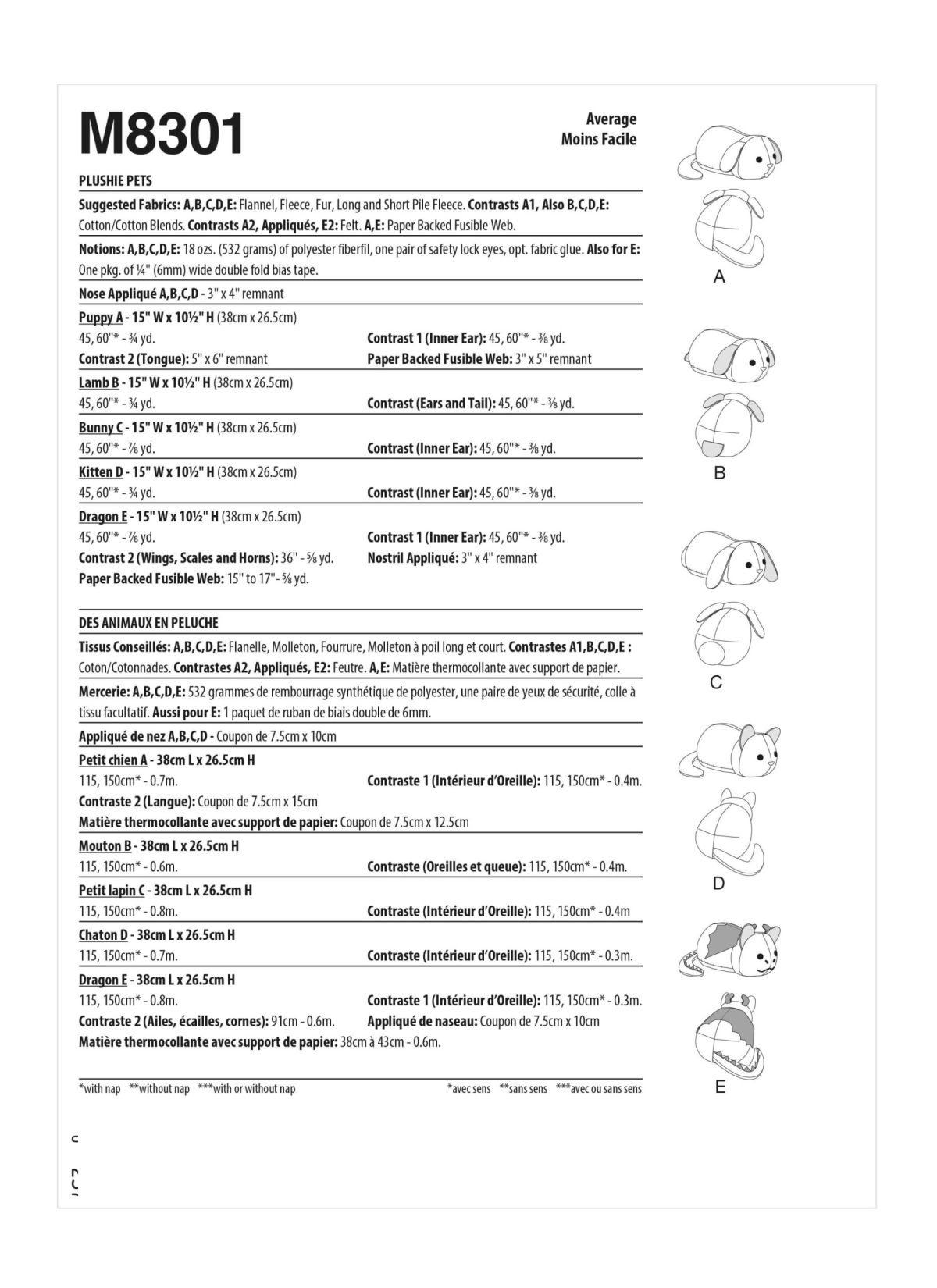 McCall's Sewing Pattern M8301 Plushie Pets Stuffed Animals