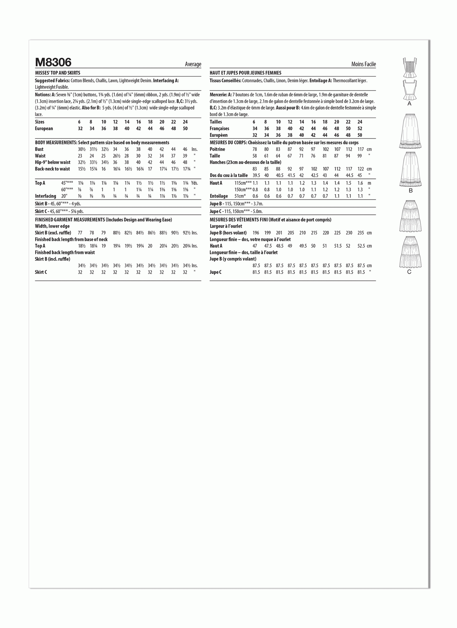 McCall's Sewing Pattern M8306 Misses' Top and Skirts by Laura Ashley