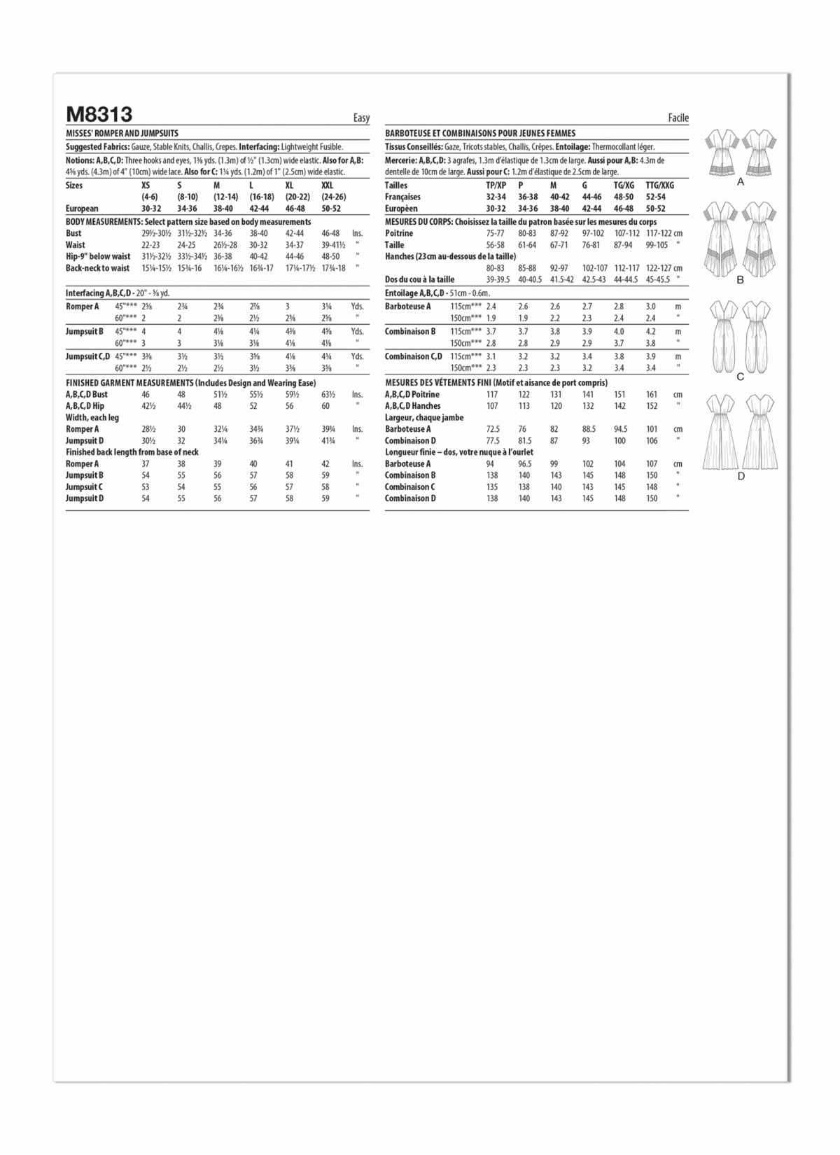 McCall's Sewing Pattern M8313 Misses' Romper and Jumpsuits