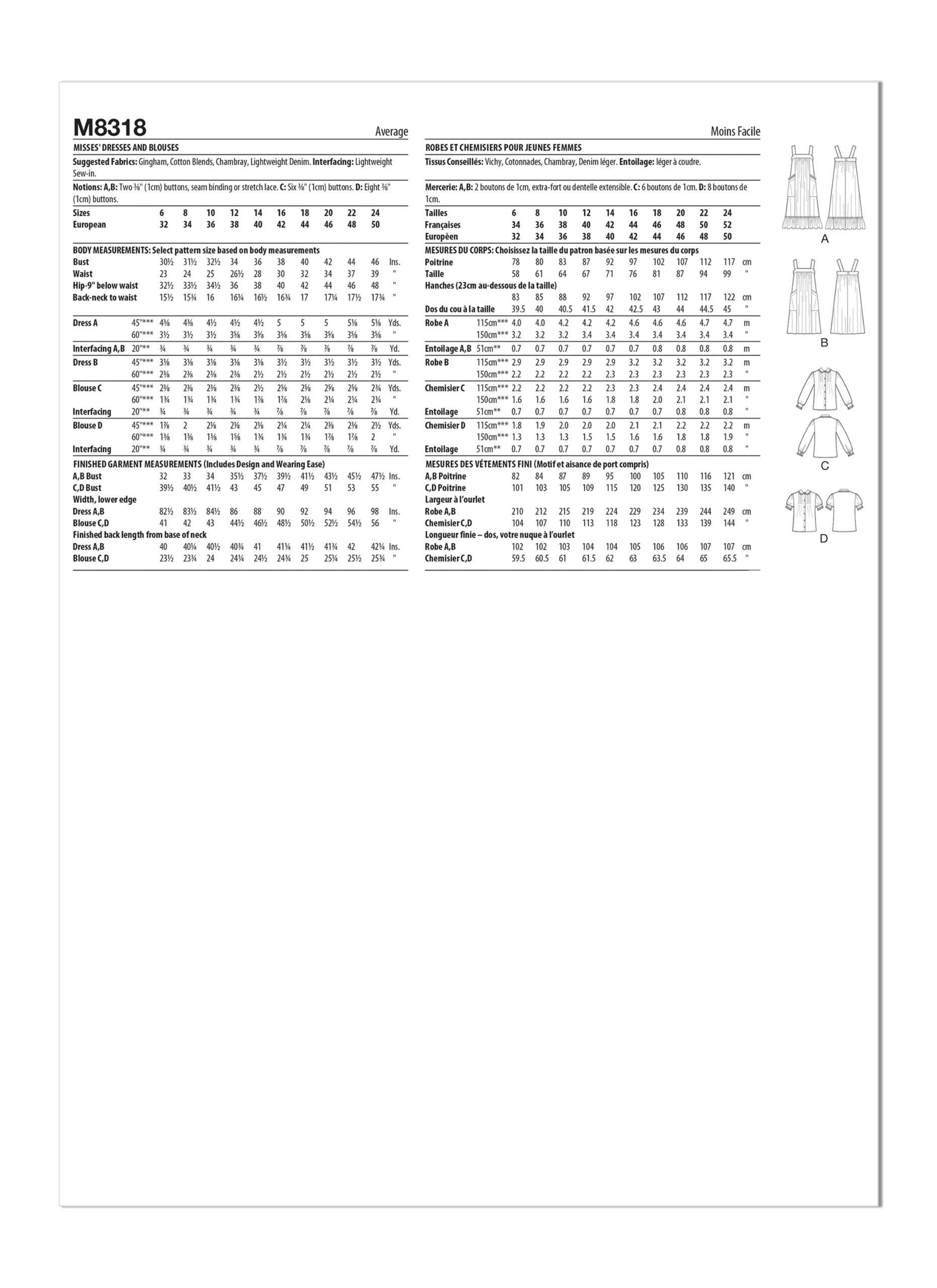 McCall's Sewing Pattern M8318 Misses' Dresses and Blouses by Laura Ashley