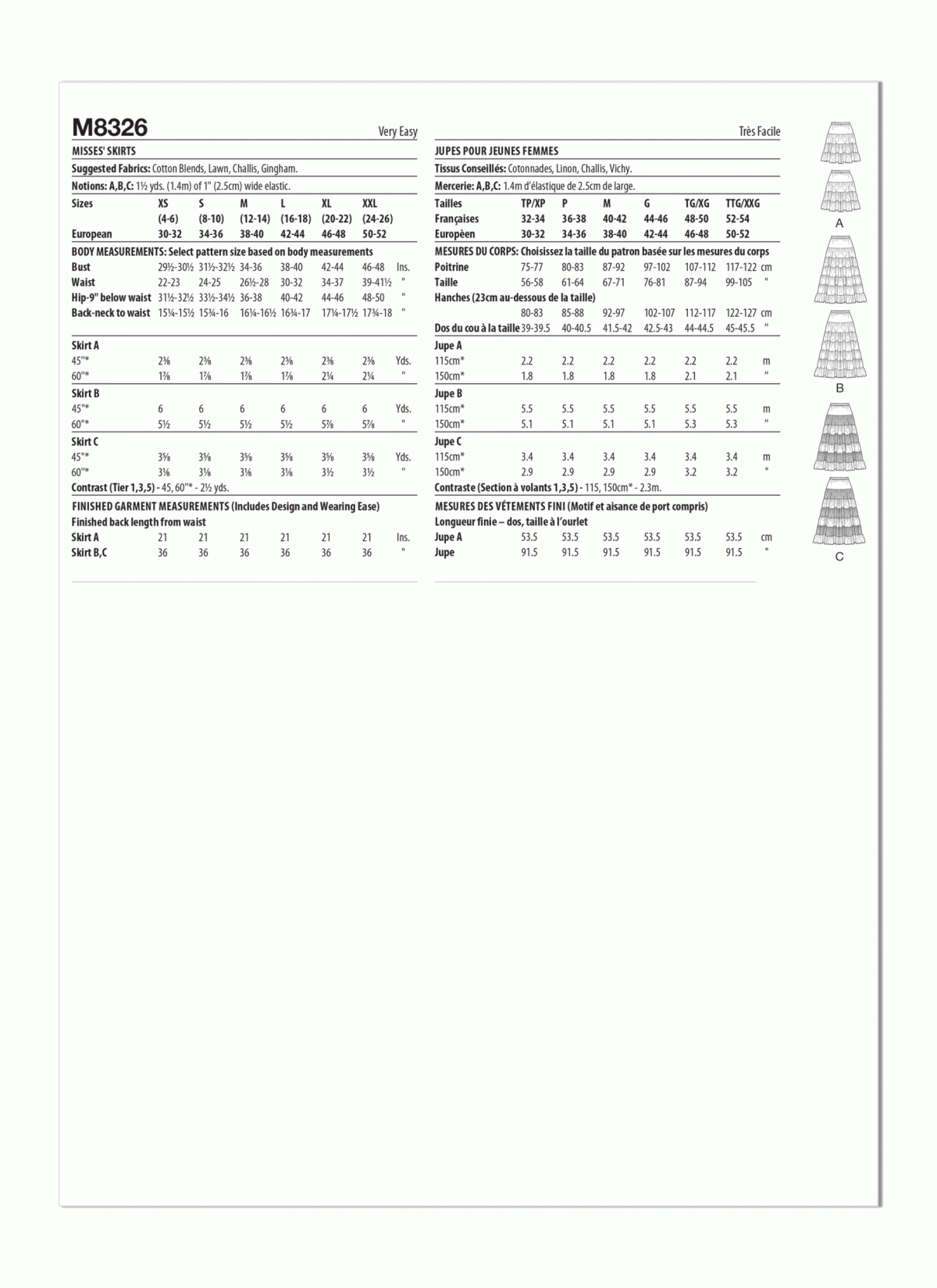 McCall's Sewing Pattern M8326 Misses' Skirts