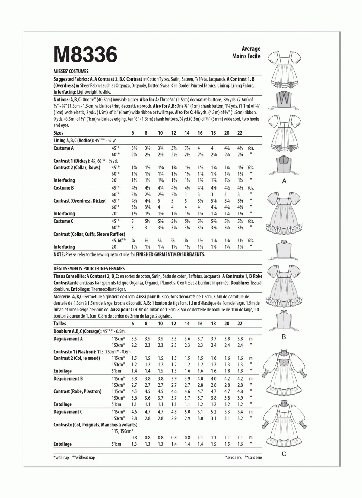 McCall's Sewing Pattern M8336 Misses' Costumes