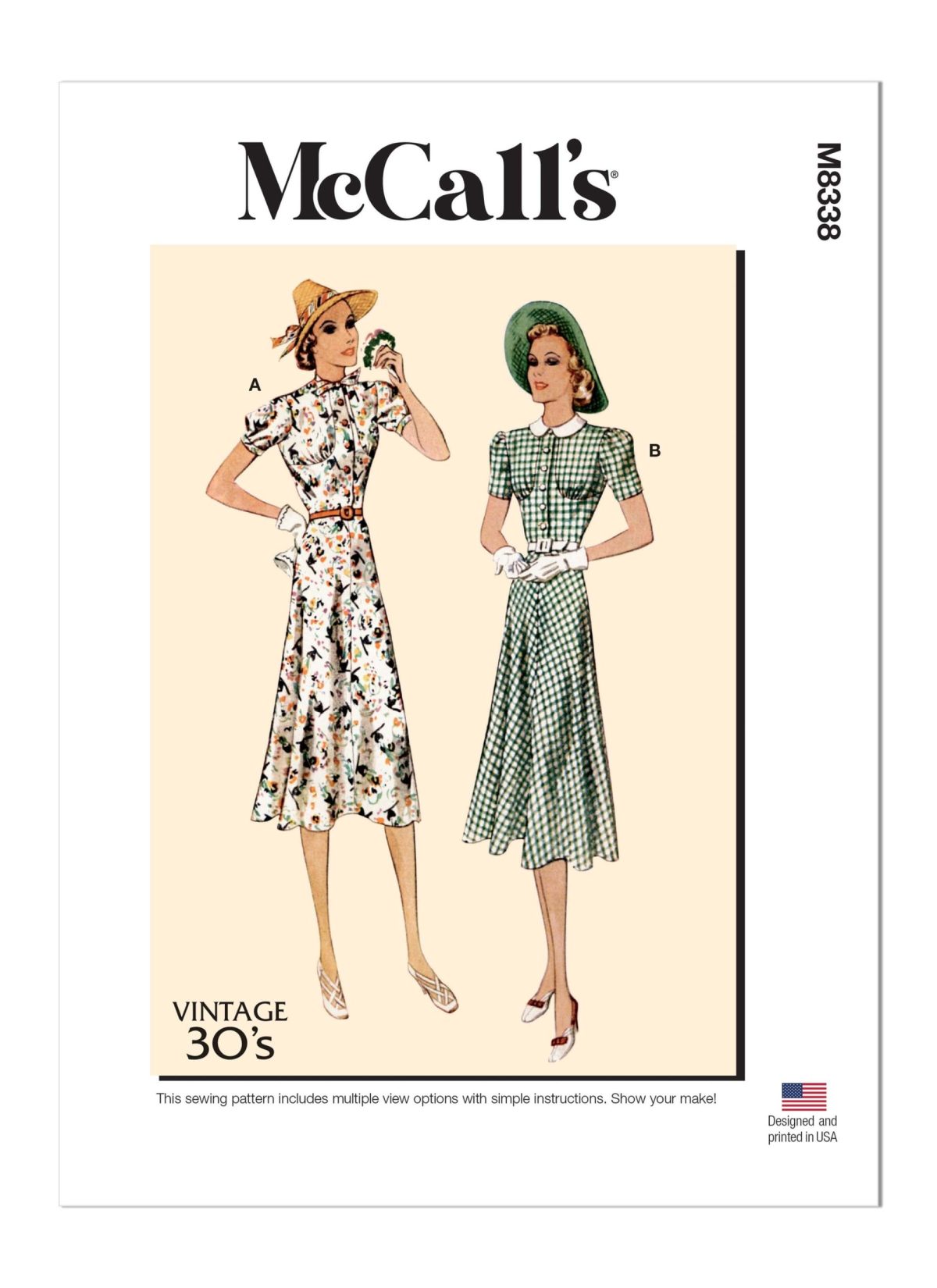 McCall's Sewing Pattern M8338 Misses' Vintage Dresses and Belt