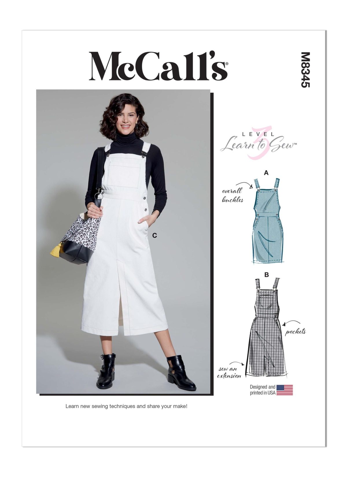 McCall's Sewing Pattern M8345 Misses' Pinafore Overalls