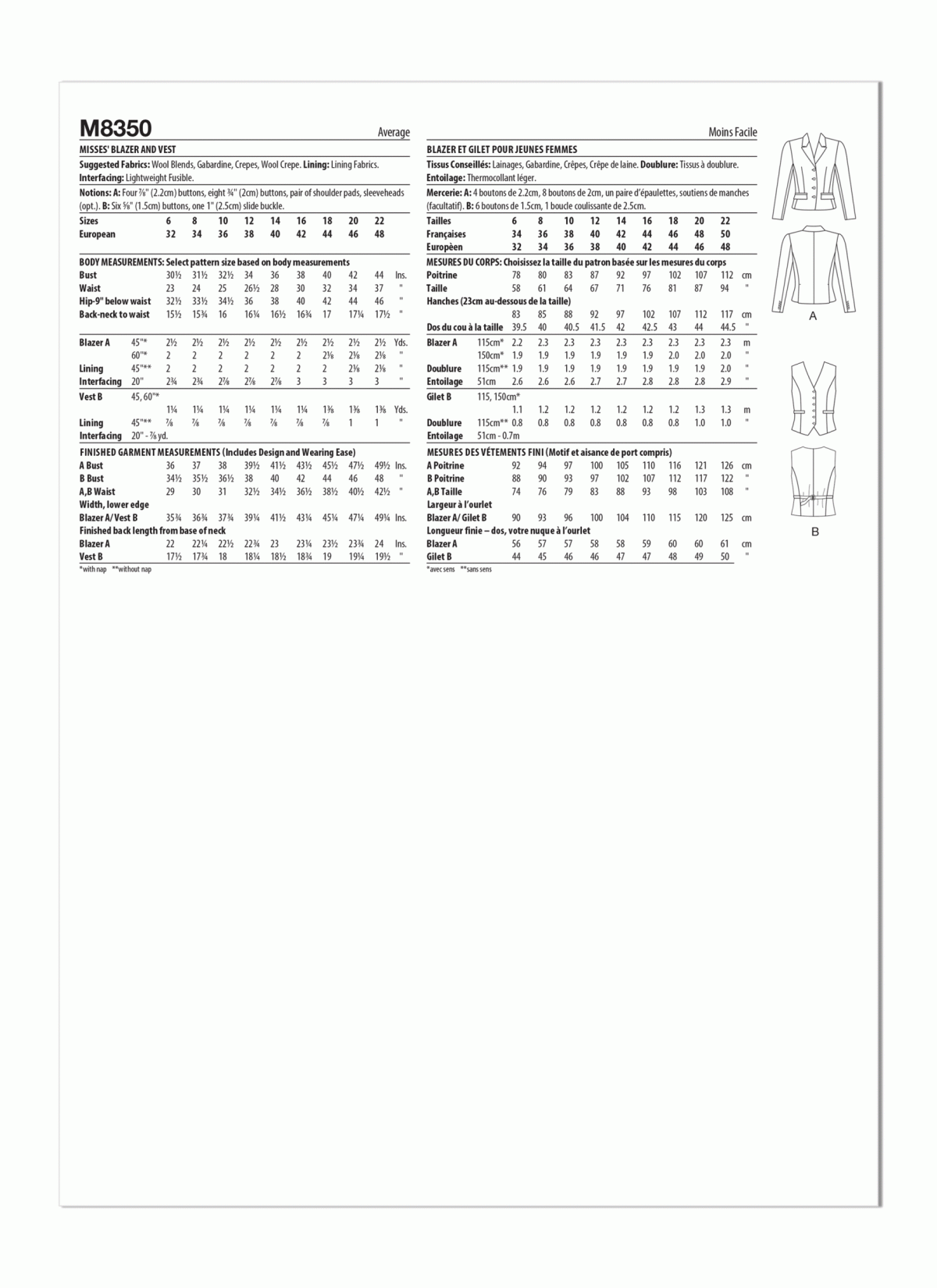 McCall's Sewing Pattern M8350 Misses' Blazer and Waistcoat by Melissa Watson