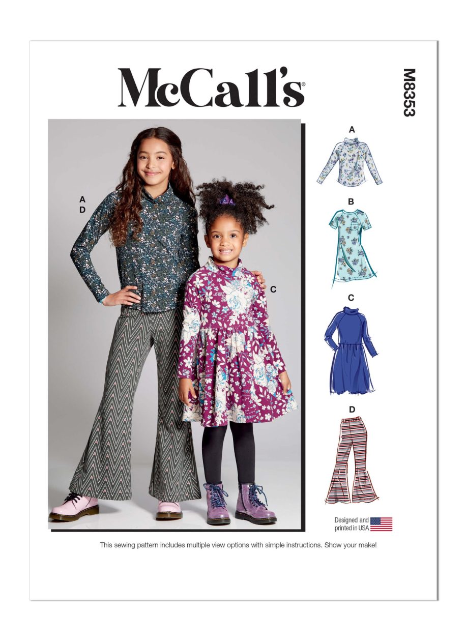 McCall's Sewing Pattern M8353 Children's and Girls' Knit Top, Dresses and Trousers