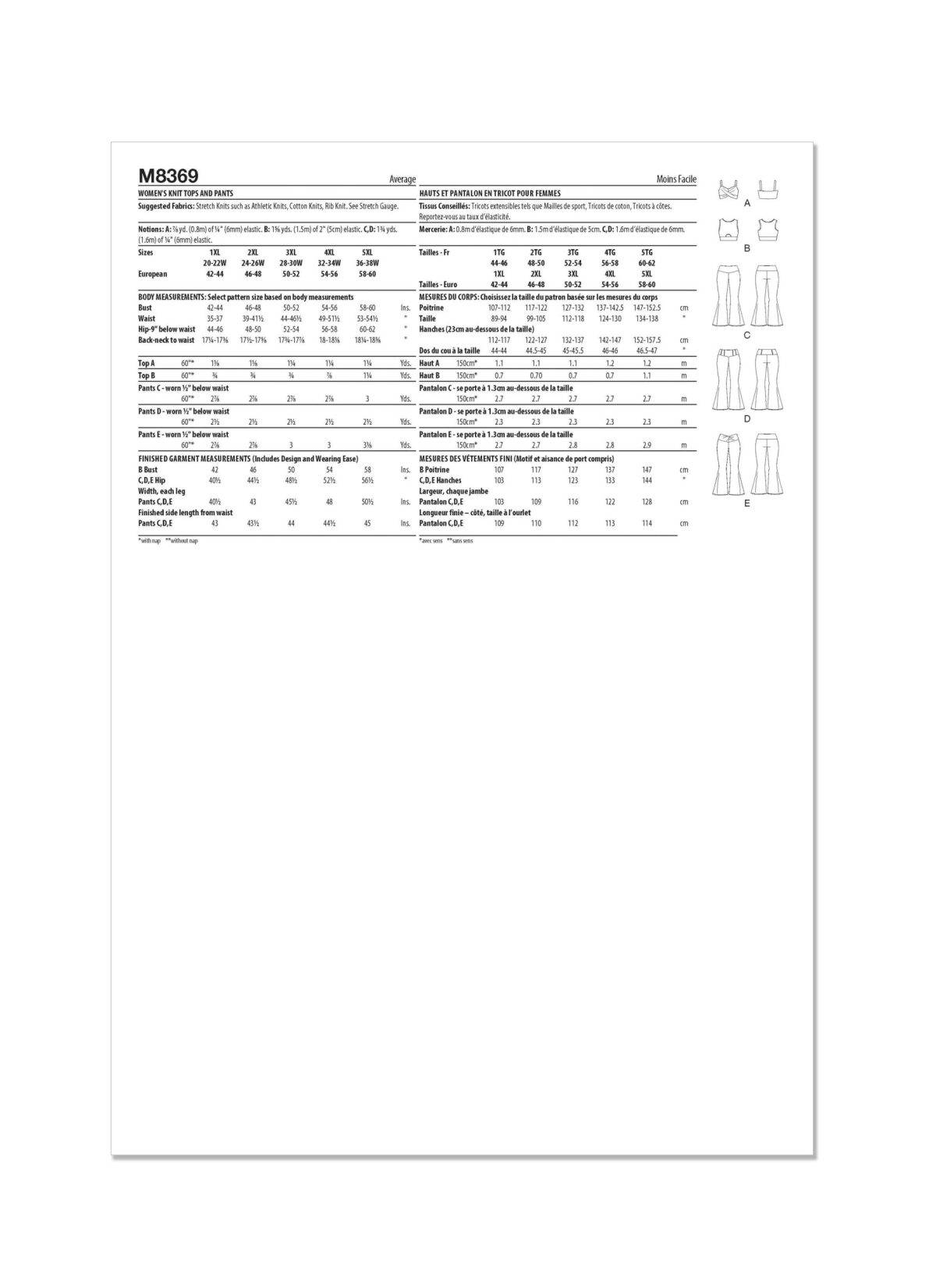 McCall's Sewing Pattern M8369 Women's Knit Tops and Trousers