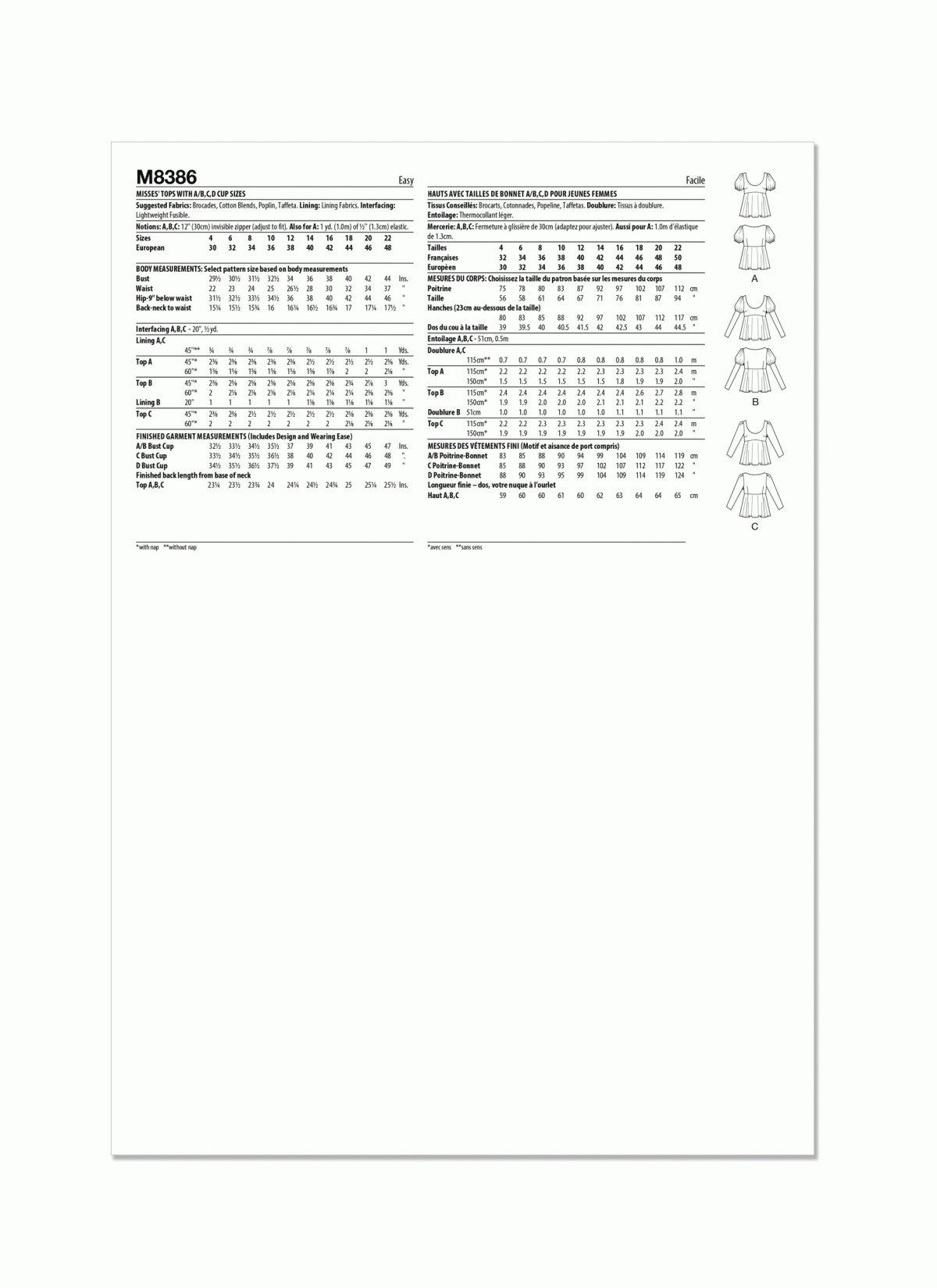 McCall's Sewing Pattern M8386 Misses' Tops