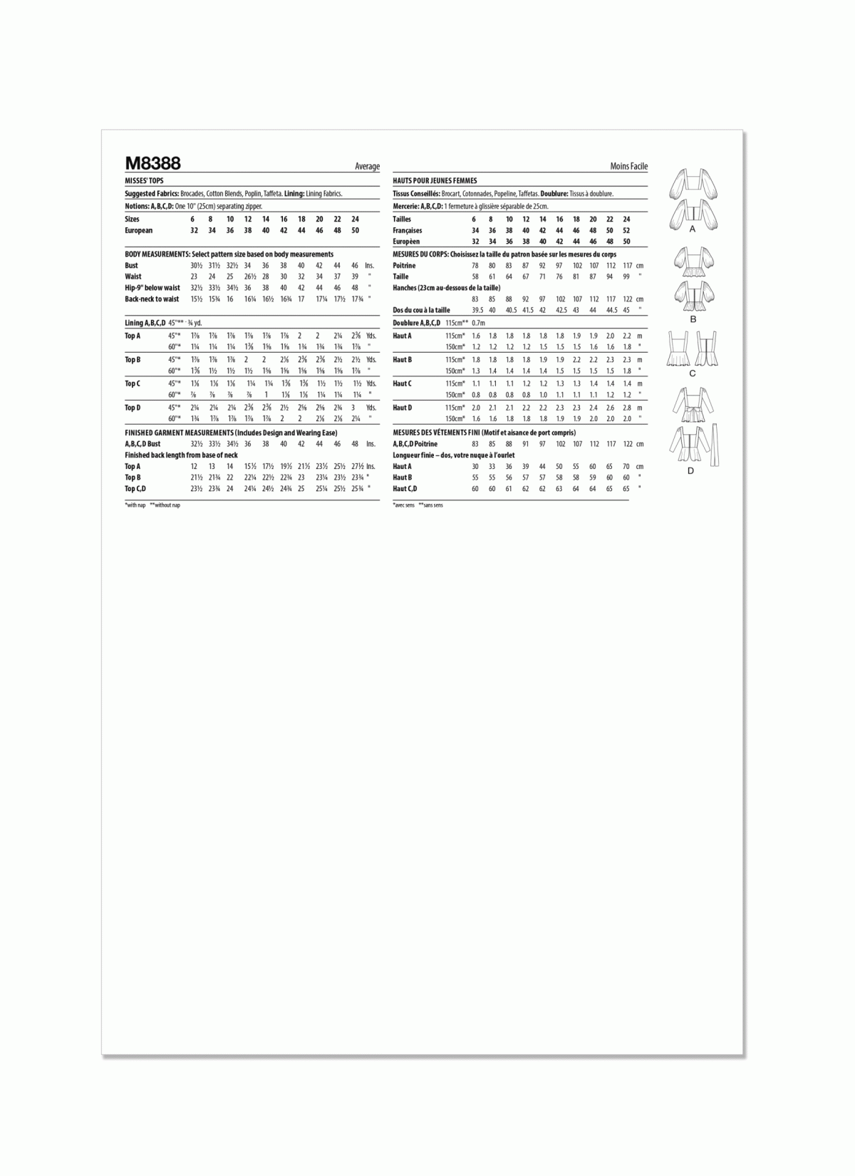 McCall's Sewing Pattern M8388 Misses' Tops