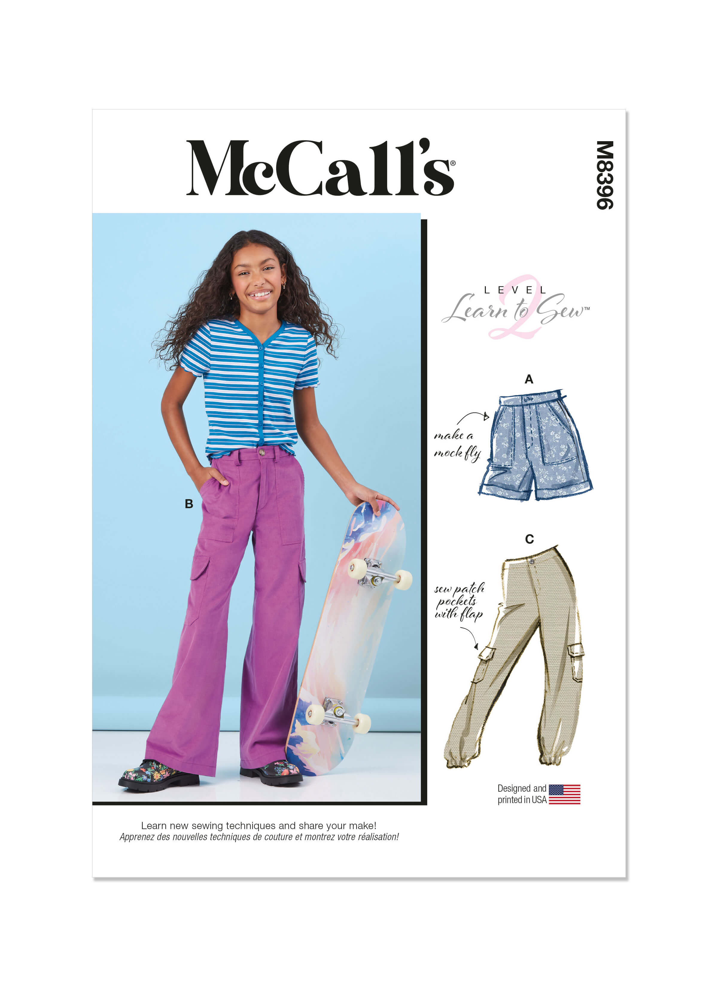 McCall's Sewing Pattern M8396 Girls' Shorts and Cargo Trousers