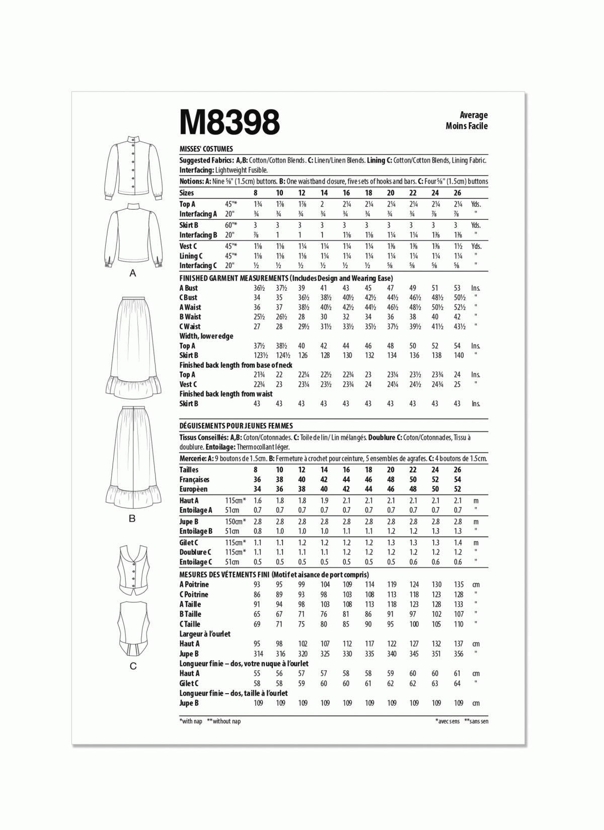 McCall's Sewing Pattern M8398 Misses' Costumes