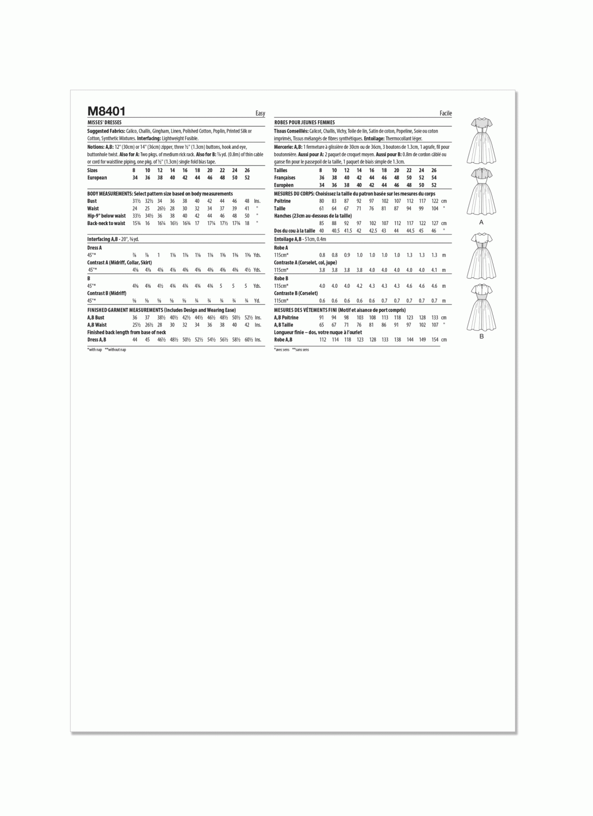 McCall's Sewing Pattern M8401 Misses' Dresses