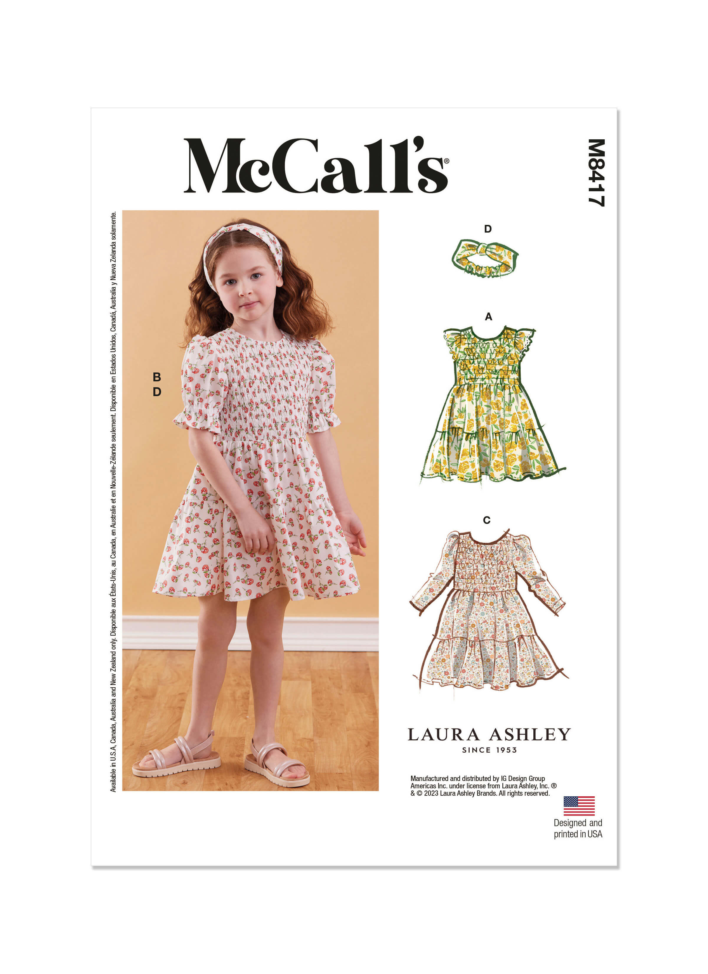 McCall's Sewing Pattern M8417 Toddlers' Romper in Two Lengths, Dresses, Jacket and Shirt by Laura Ashley