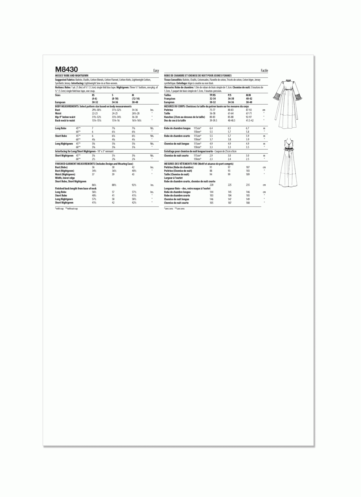 McCall's Sewing Pattern M8430 Vintage Misses' Robe and Nightgown