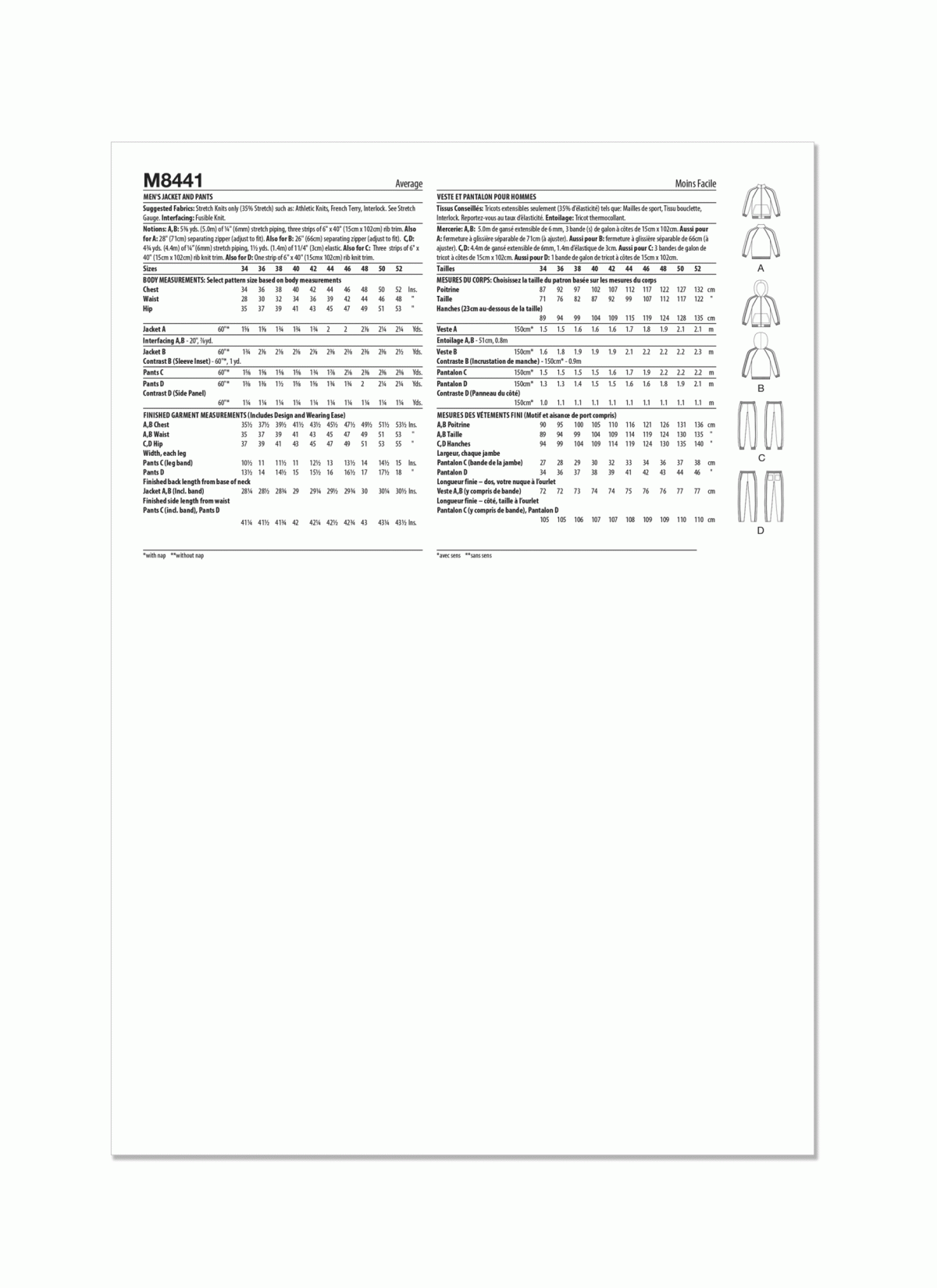 McCall's Sewing Pattern M8441 Men's Jacket and Trousers