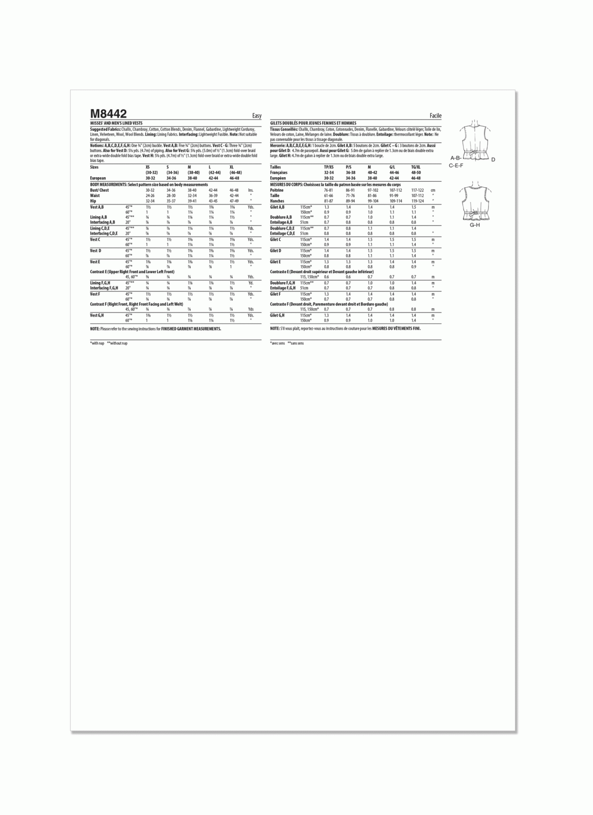 McCall's Sewing Pattern M8442 Misses' and Men's Lined Waistcoat