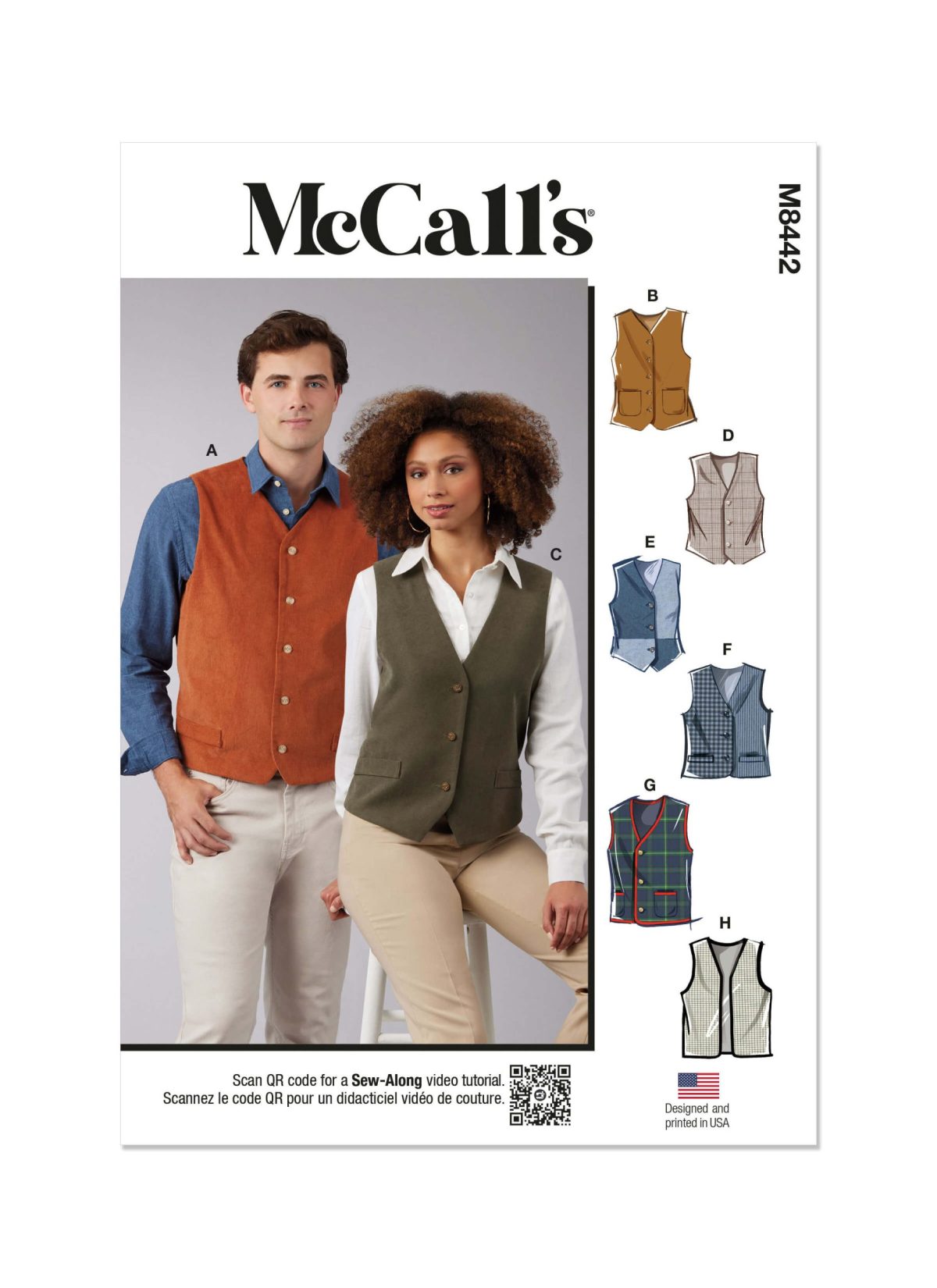 McCall's Sewing Pattern M8442 Misses' and Men's Lined Waistcoat - Main Image
