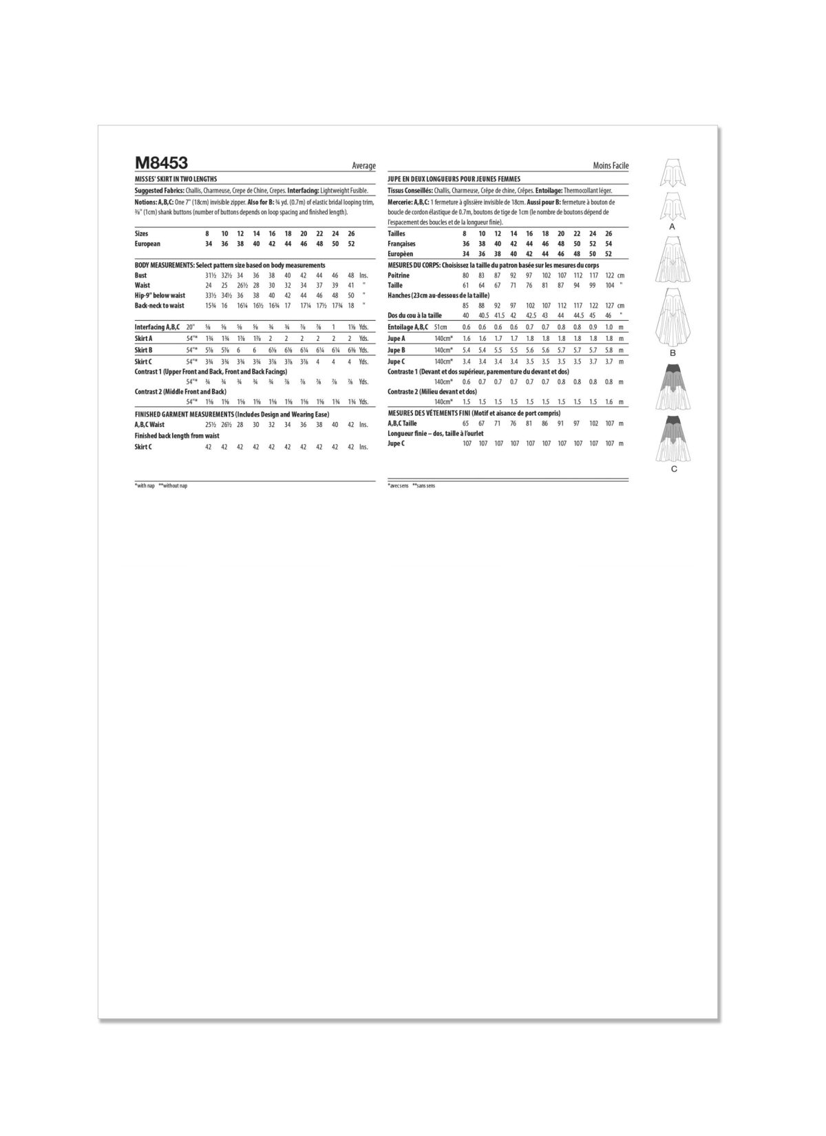 McCall's Sewing Pattern M8453 Misses' Skirt In Two Lengths
