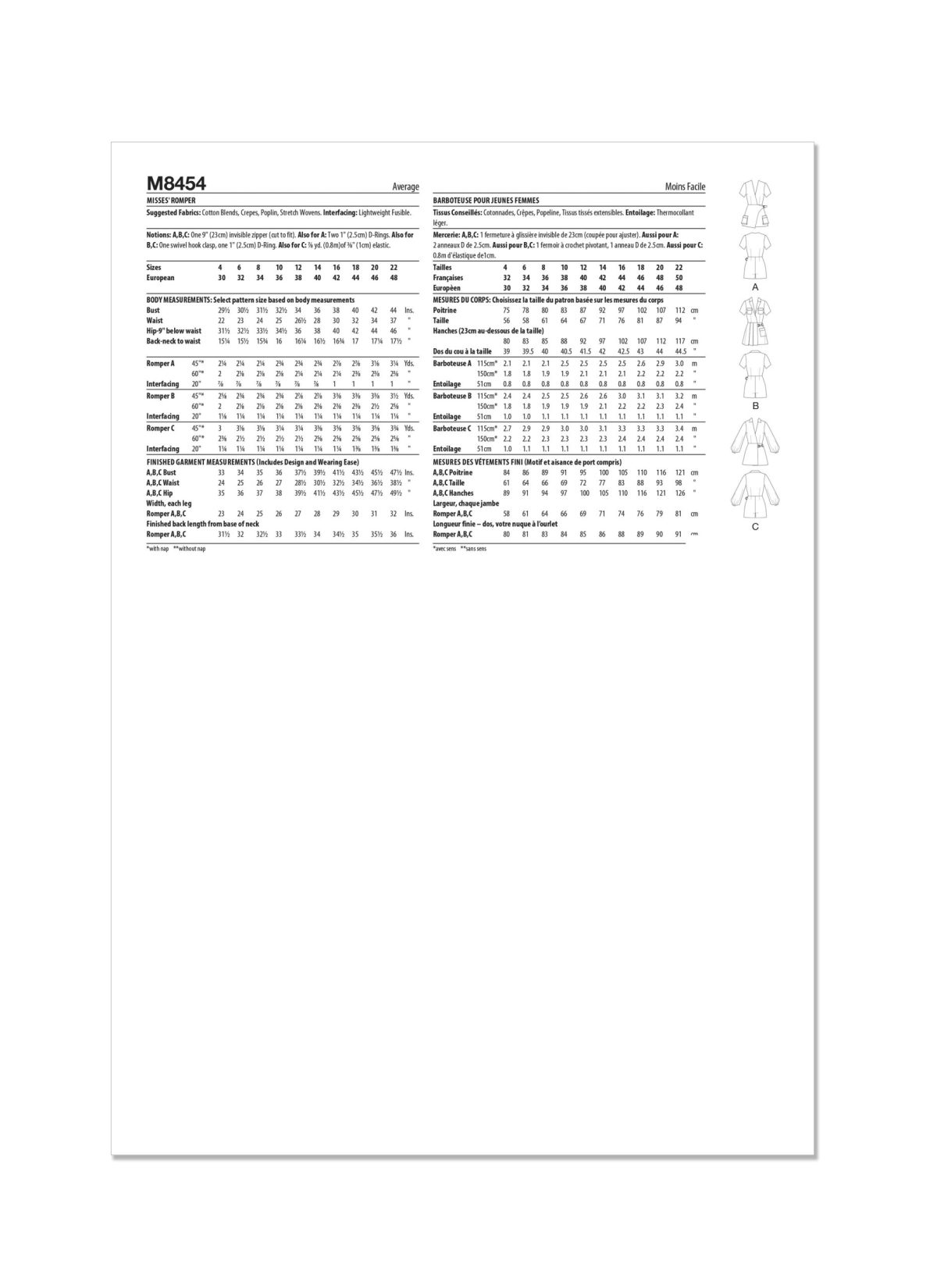 McCall's Sewing Pattern M8454 Misses' Romper