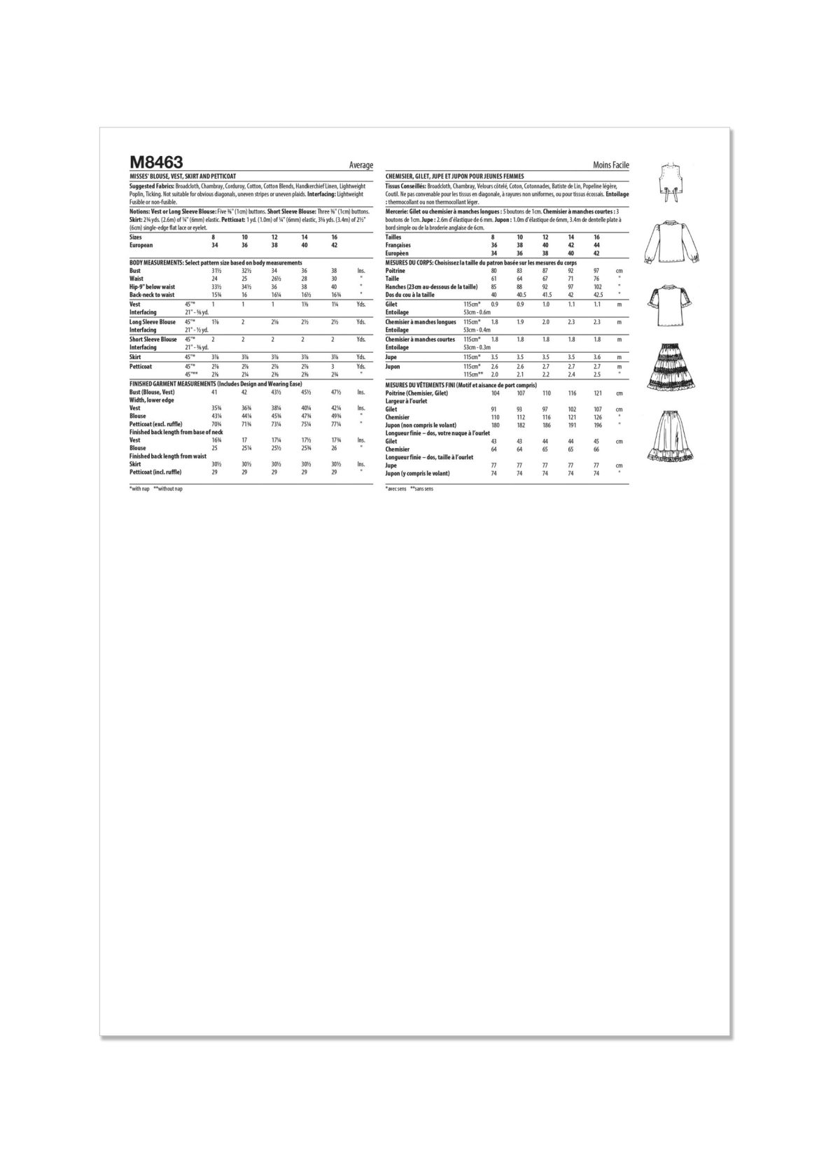 McCall's Sewing Pattern M8463 Misses' Blouse, Waistcoat, Skirt and Petticoat by Laura Ashley