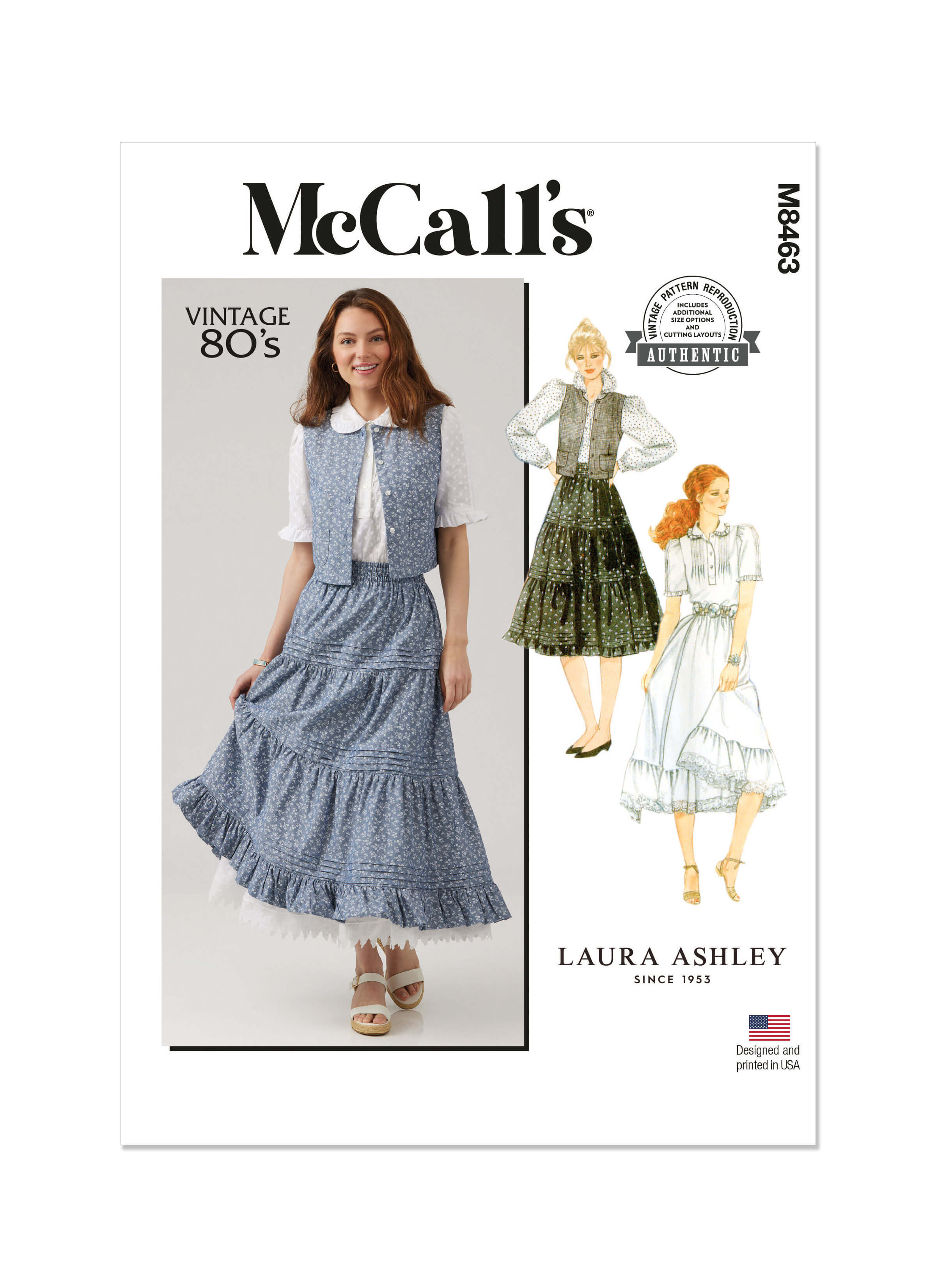 McCall's Sewing Pattern M8463 Misses' Blouse, Waistcoat, Skirt and Petticoat by Laura Ashley
