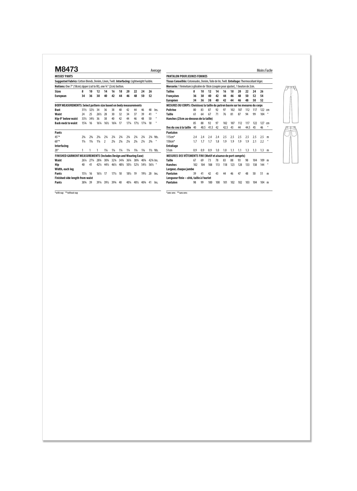 McCall's Sewing Pattern M8473 Misses' Trousers by Melissa Watson