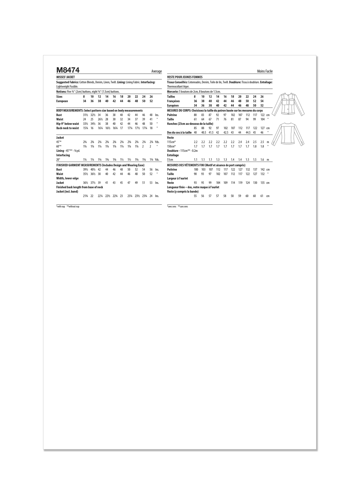 McCall's Sewing Pattern M8474 Misses' Jacket by Melissa Watson