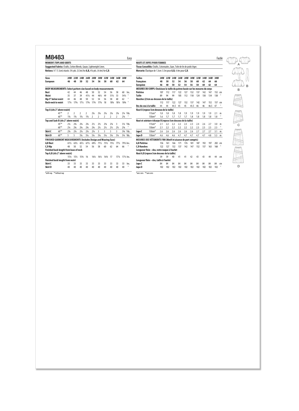 McCall's Sewing Pattern M8483 Women's Tops and Skirts