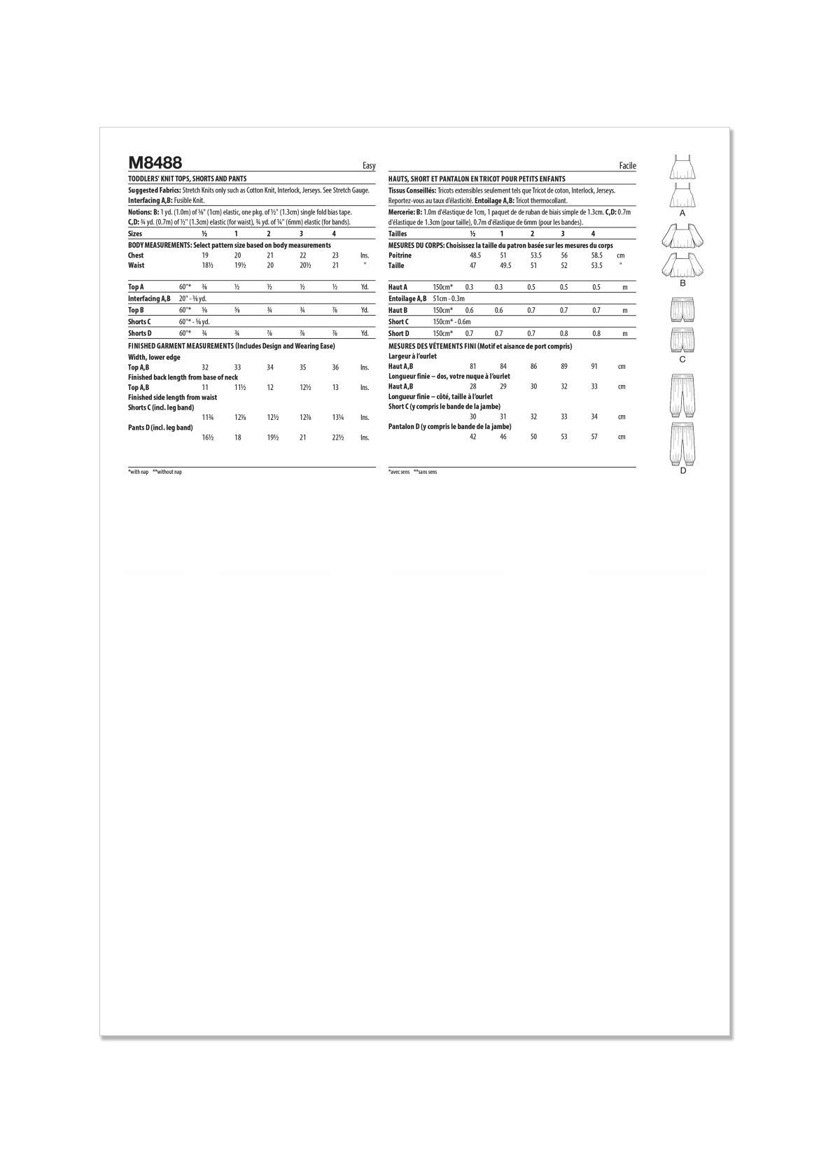 McCall's Sewing Pattern M8488 Toddlers' Knit Tops, Shorts and Trousers