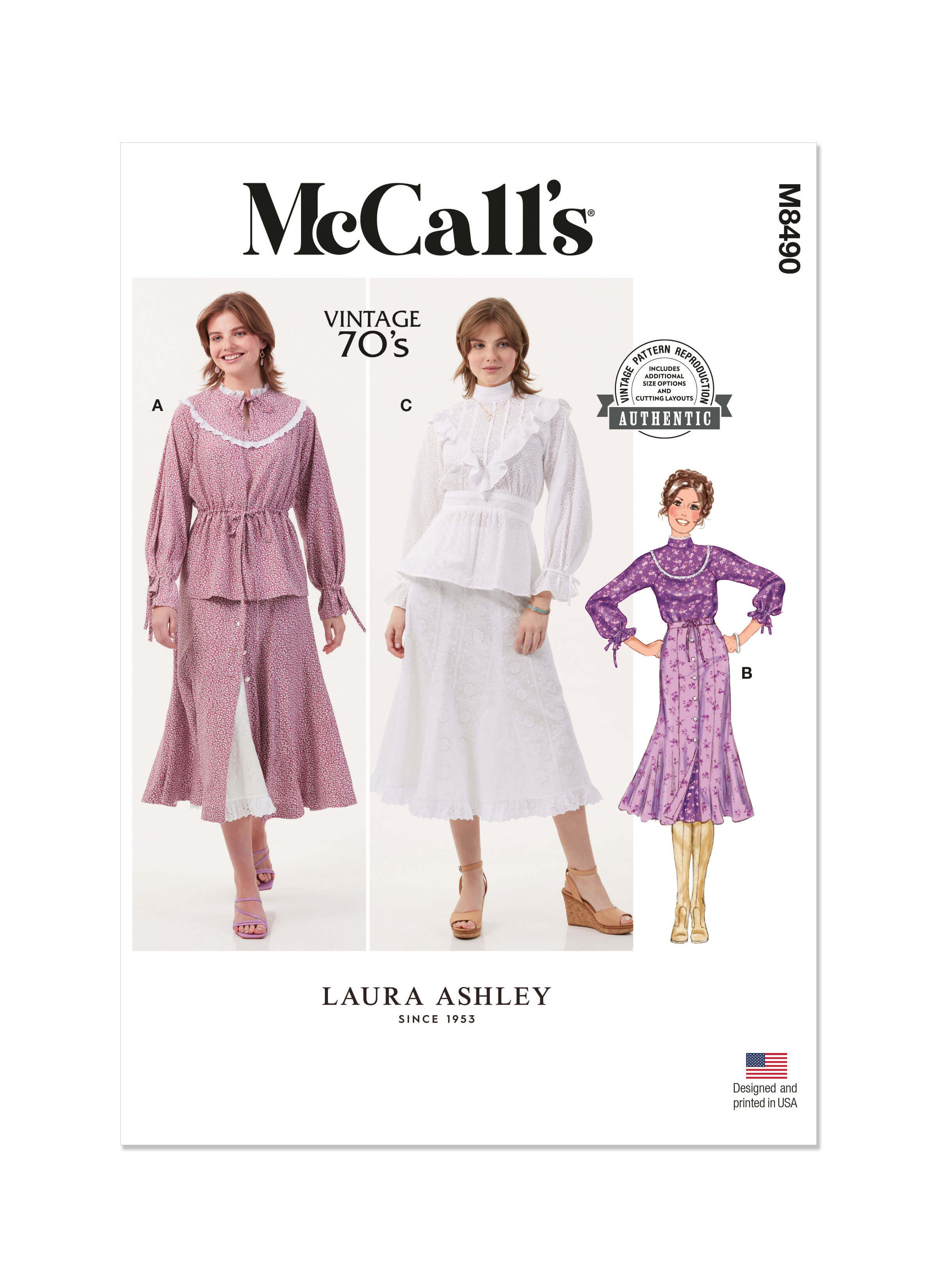McCall's Sewing Pattern M8490 Misses' Tops, Skirt and Petticoat by Laura Ashley