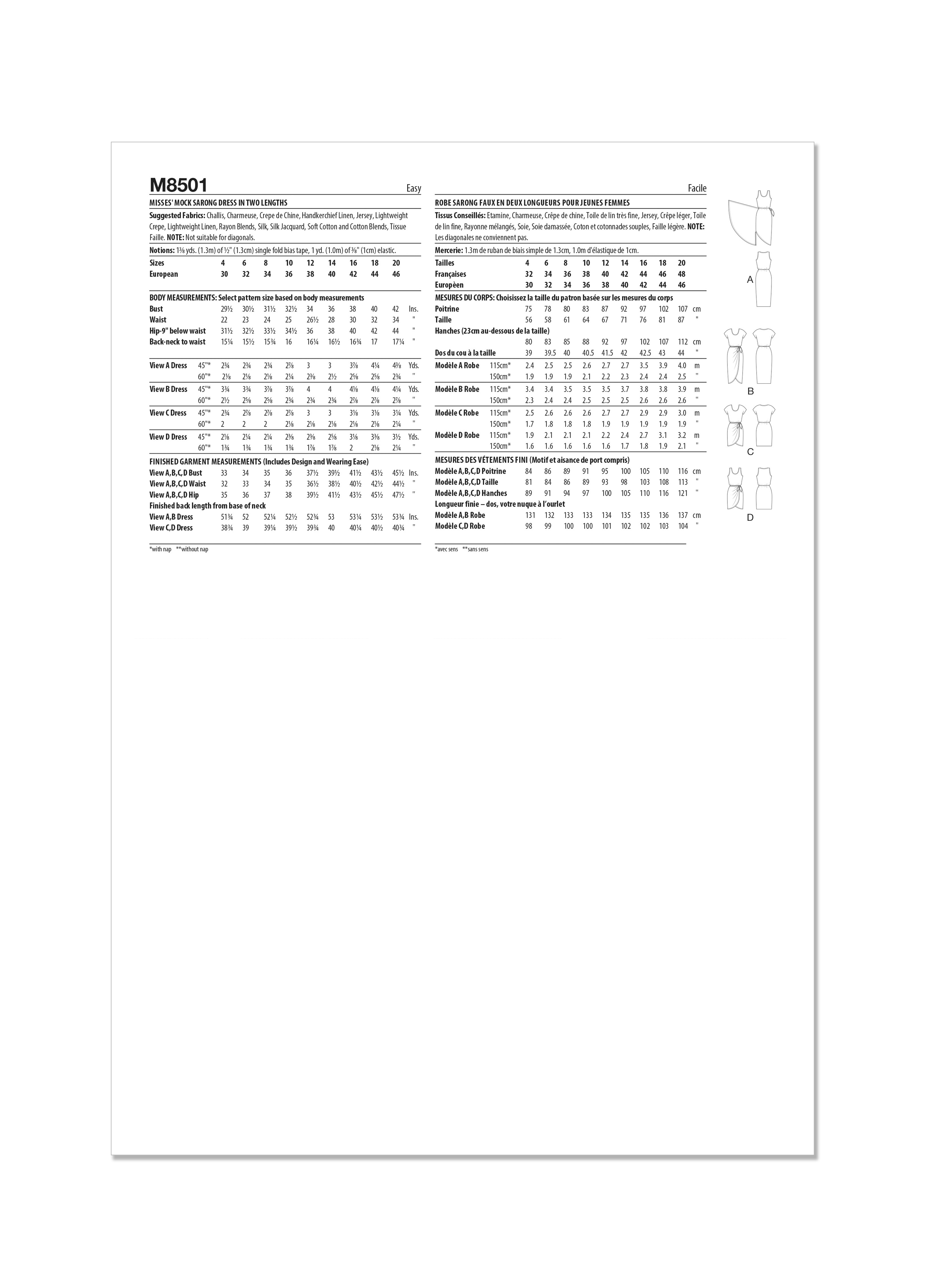 McCall's Sewing Pattern M8501 Misses' Mock Sarong Dress in Two Lengths