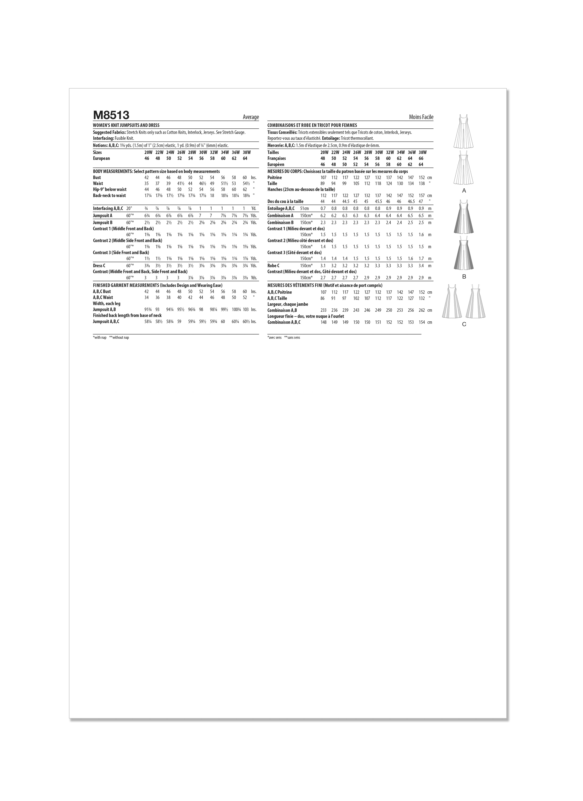 McCall's Sewing Pattern M8513 Women's Knit Jumpsuits and Dress