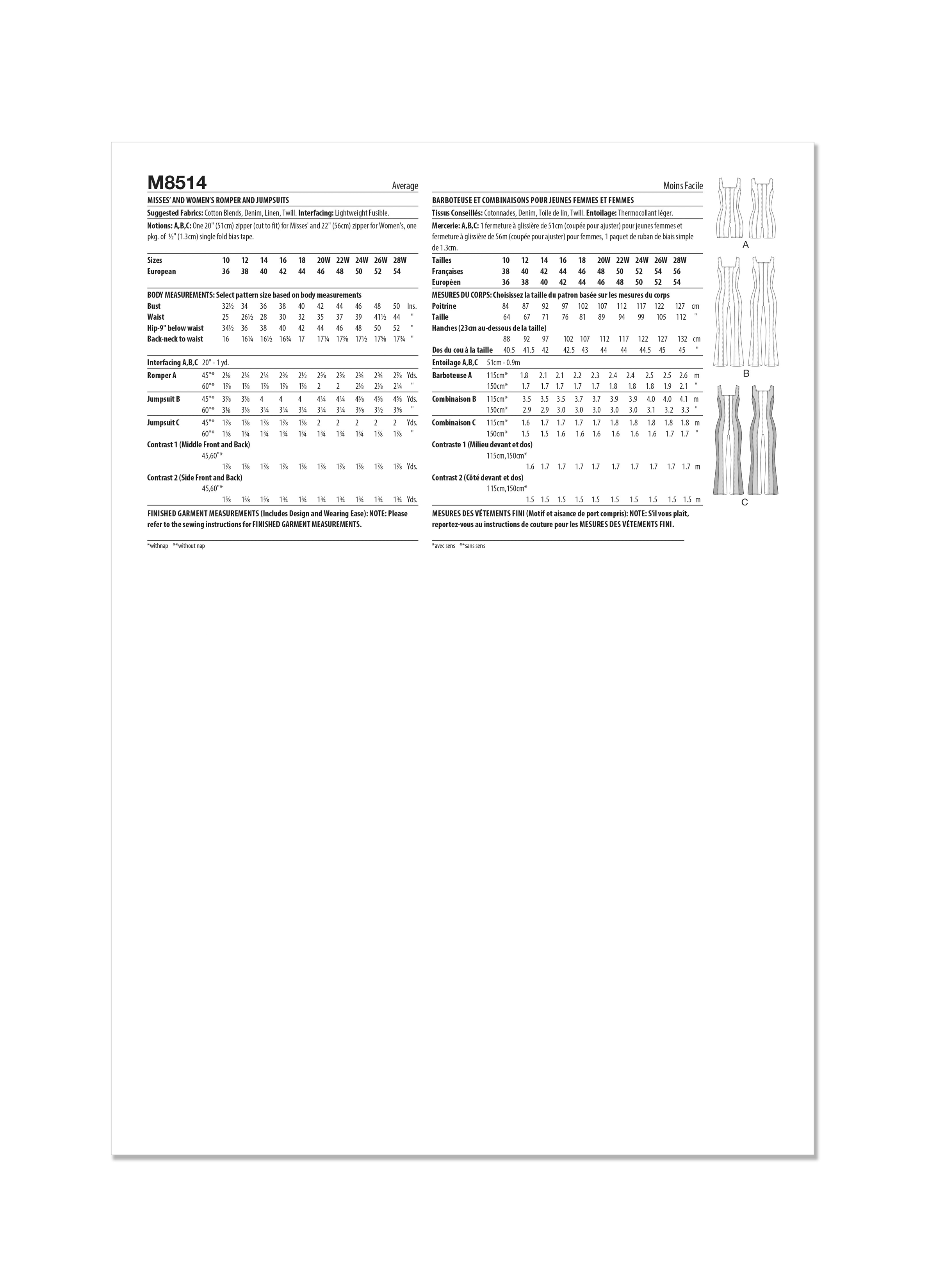 McCall's Sewing Pattern M8514 Misses' and Women's Romper and Jumpsuits