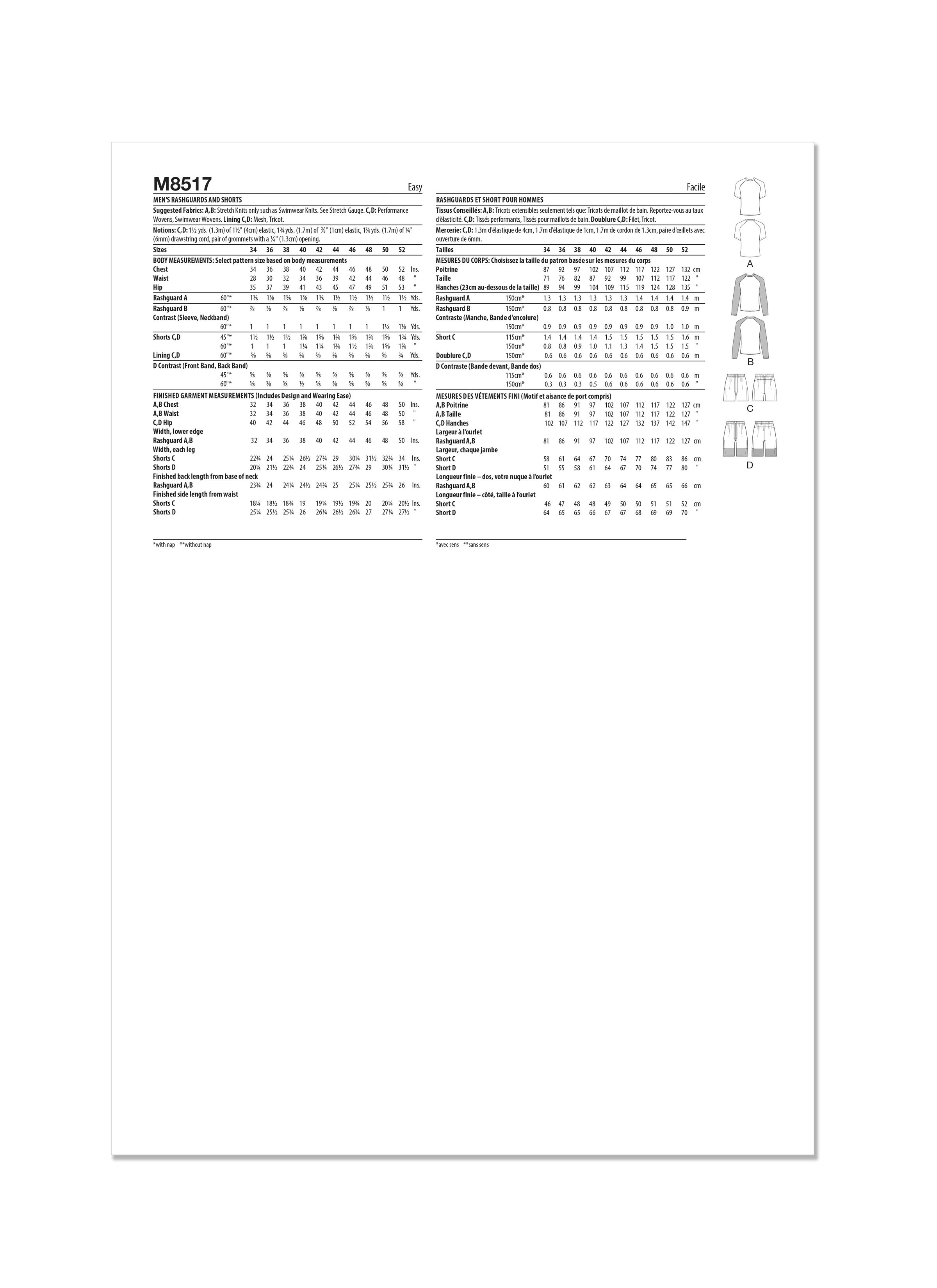 McCall's Sewing Pattern M8517 Men's Rashguards and Shorts