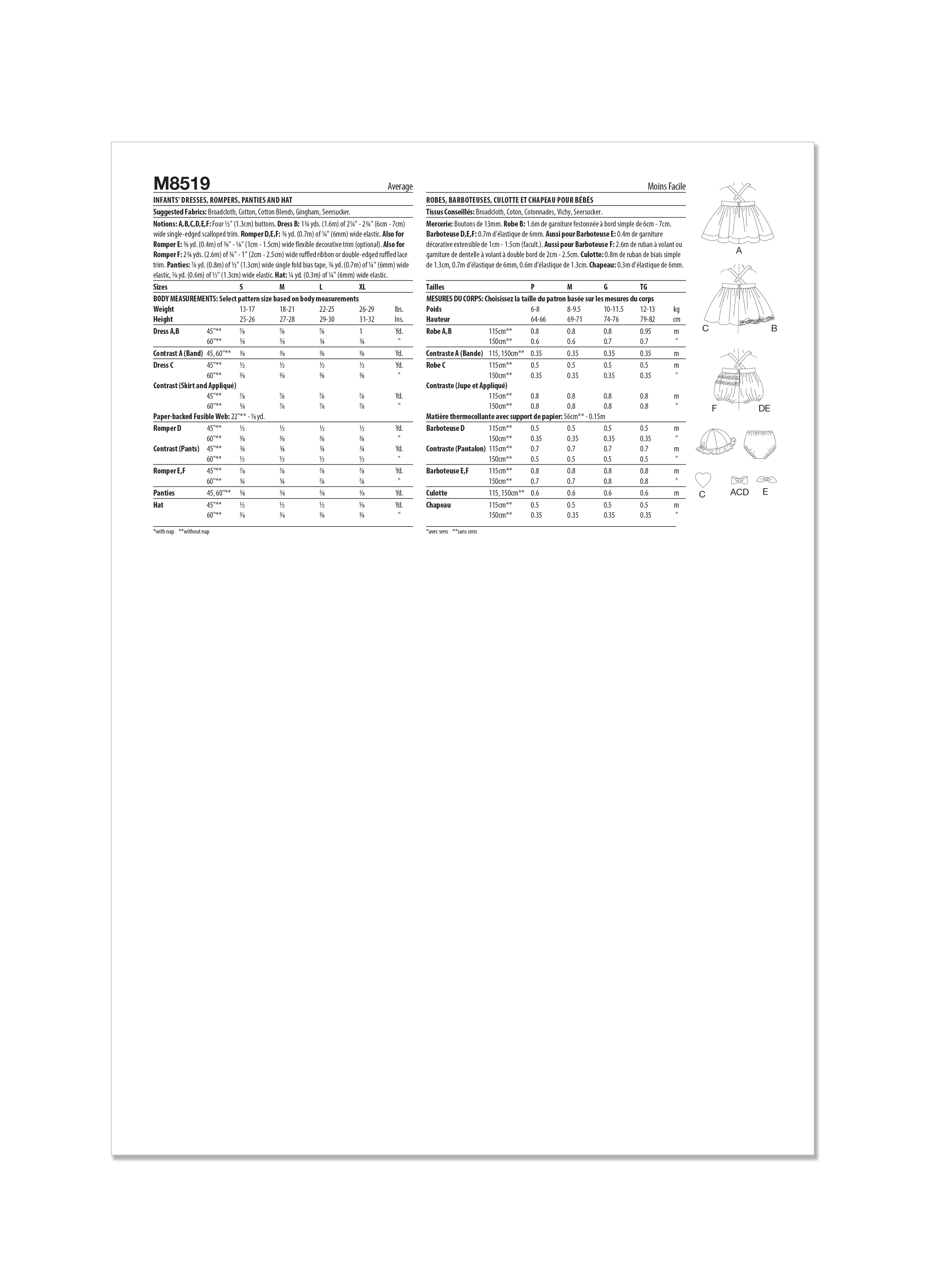 McCall's Sewing Pattern M8519 Infants' Dresses, Rompers, Panties and Hat by Laura Ashley