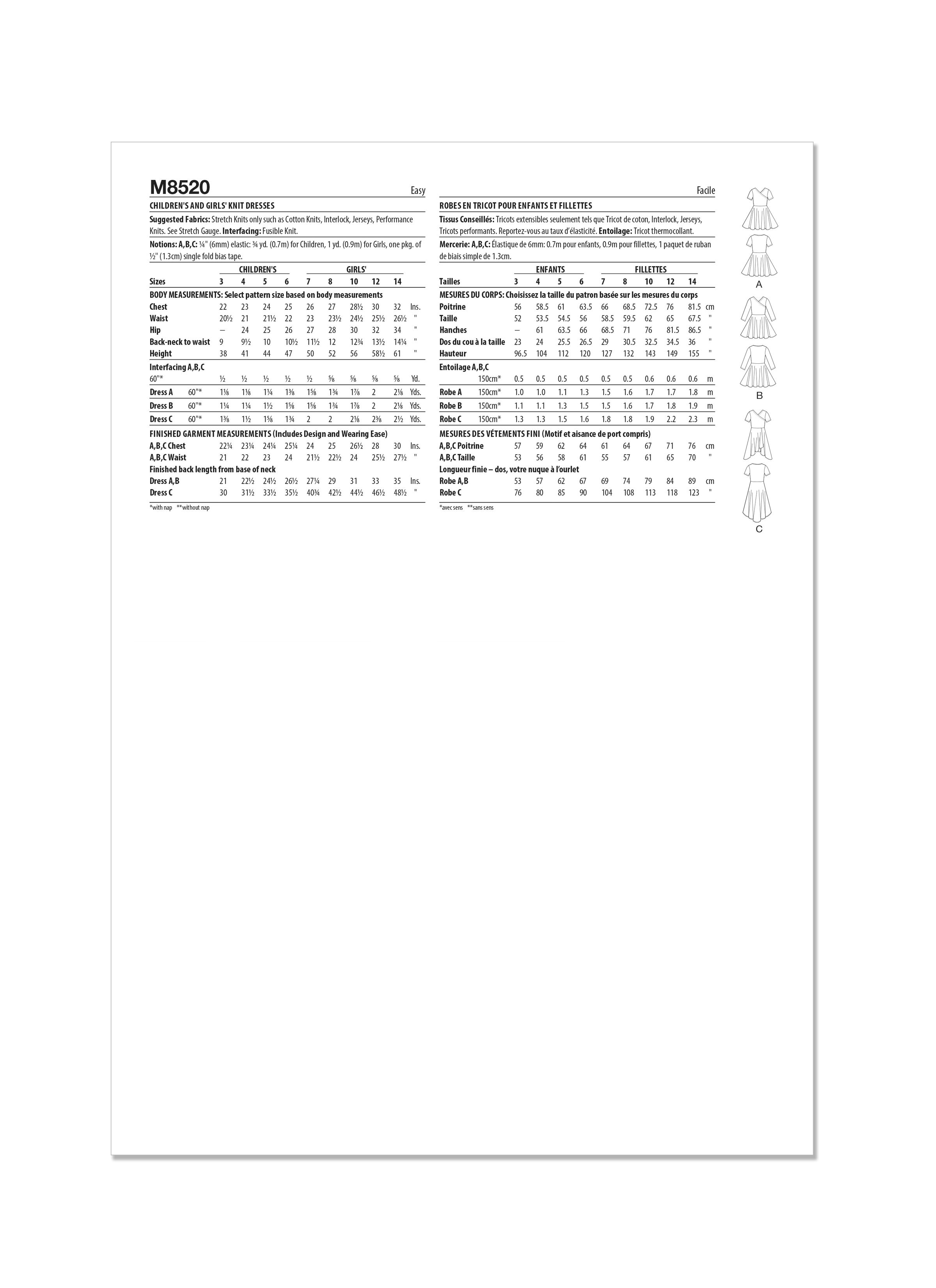 McCall's Sewing Pattern M8520 Children's and Girls' Knit Dresses