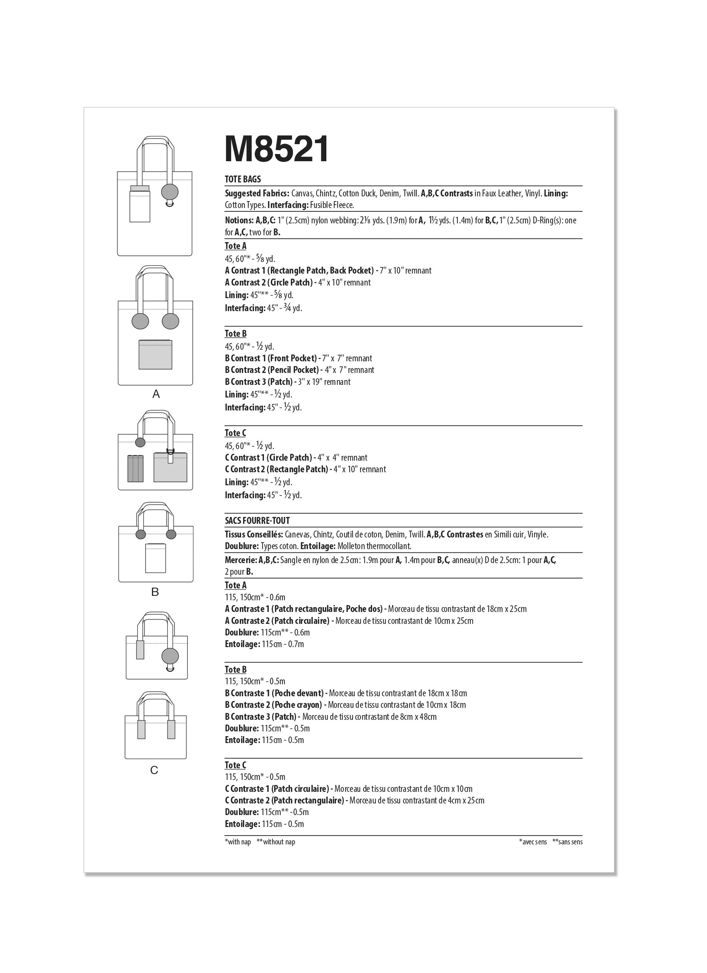 McCall's Sewing Pattern M8521 Tote Bags