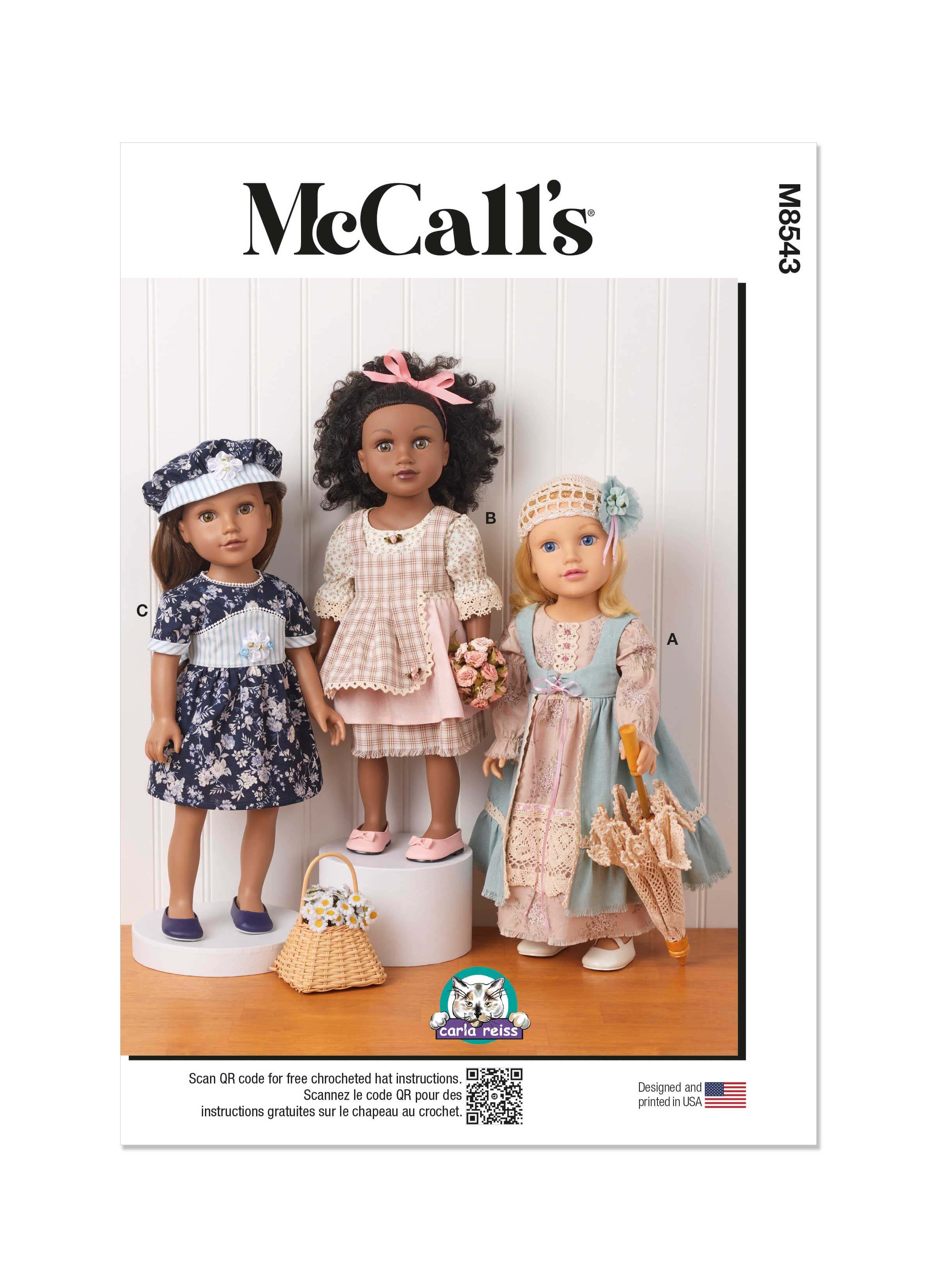 McCall's Sewing Pattern M8543 18" Doll Clothes by Carla Reiss