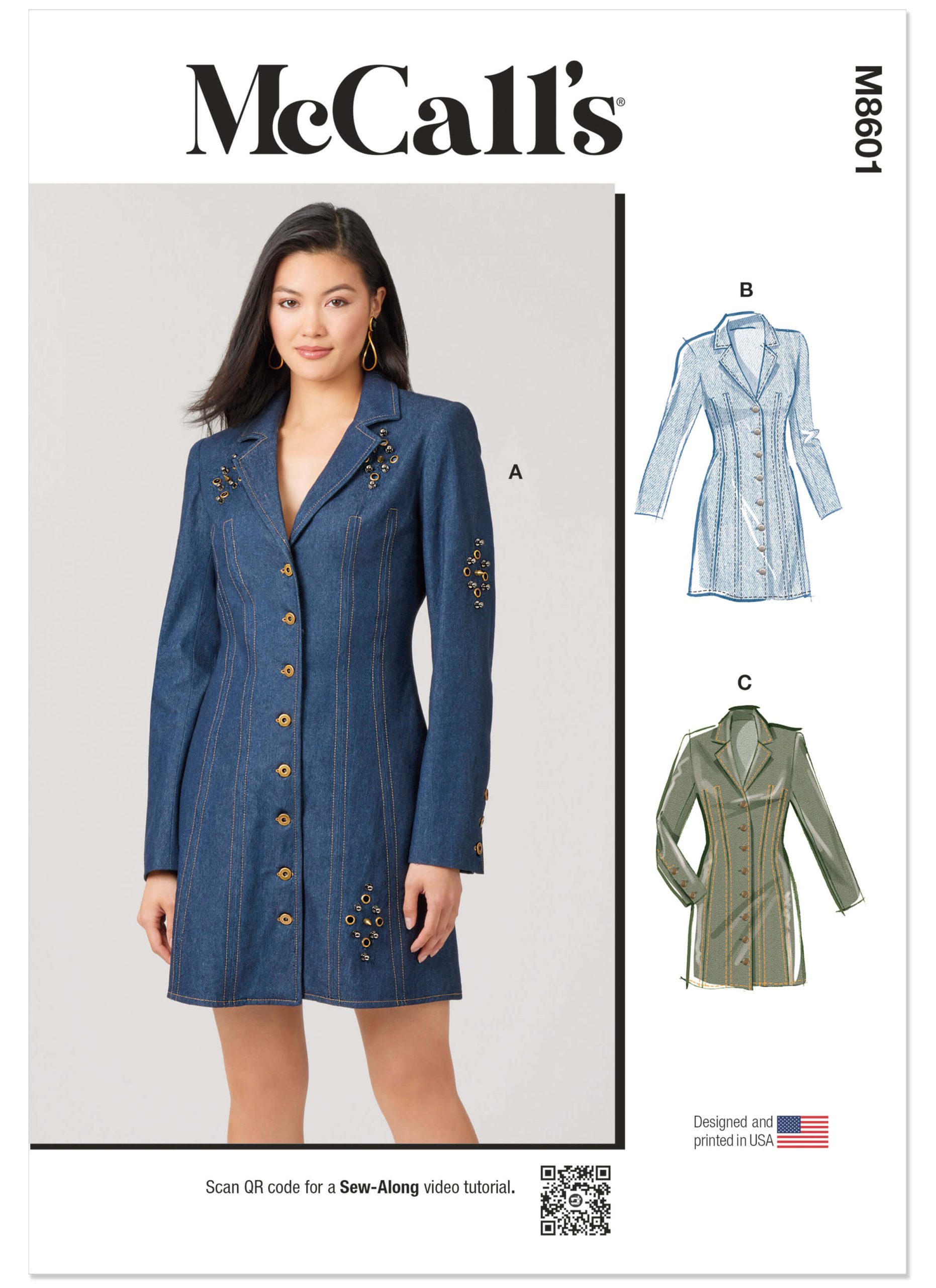 McCall’s Sewing Pattern M8601 Misses’ Fitted Button Front Mini Dress