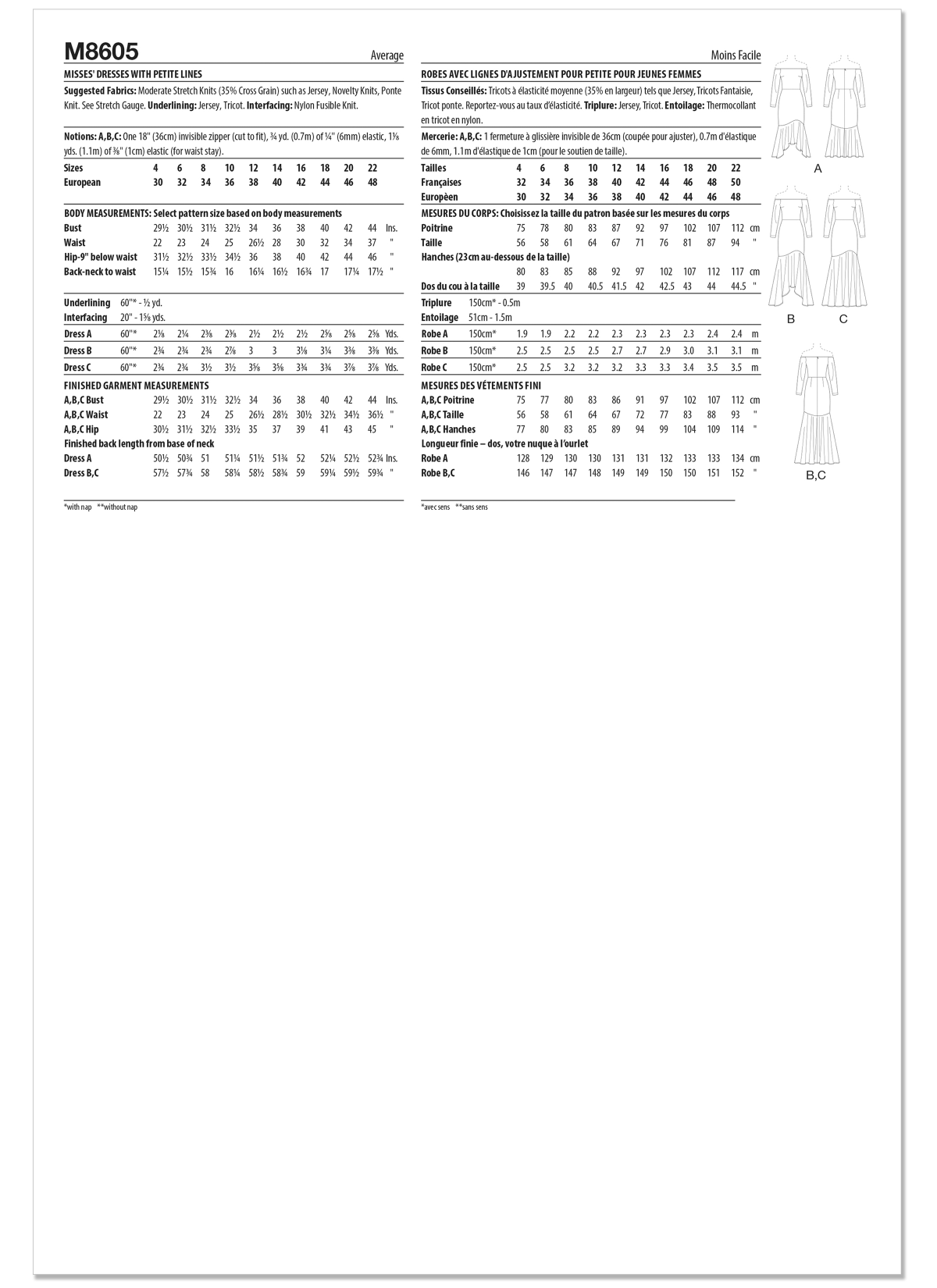 McCall's Sewing Pattern M8605 Misses' Dresses with Petite Lines