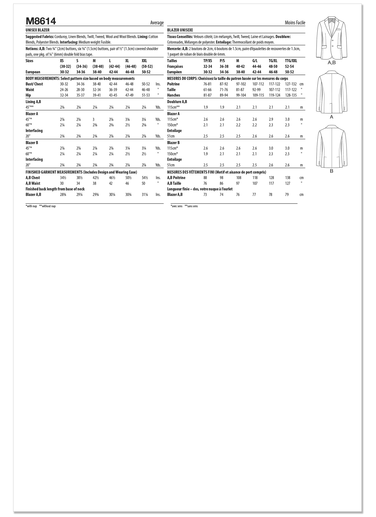 McCall's Sewing Pattern M8614 Unisex Blazer