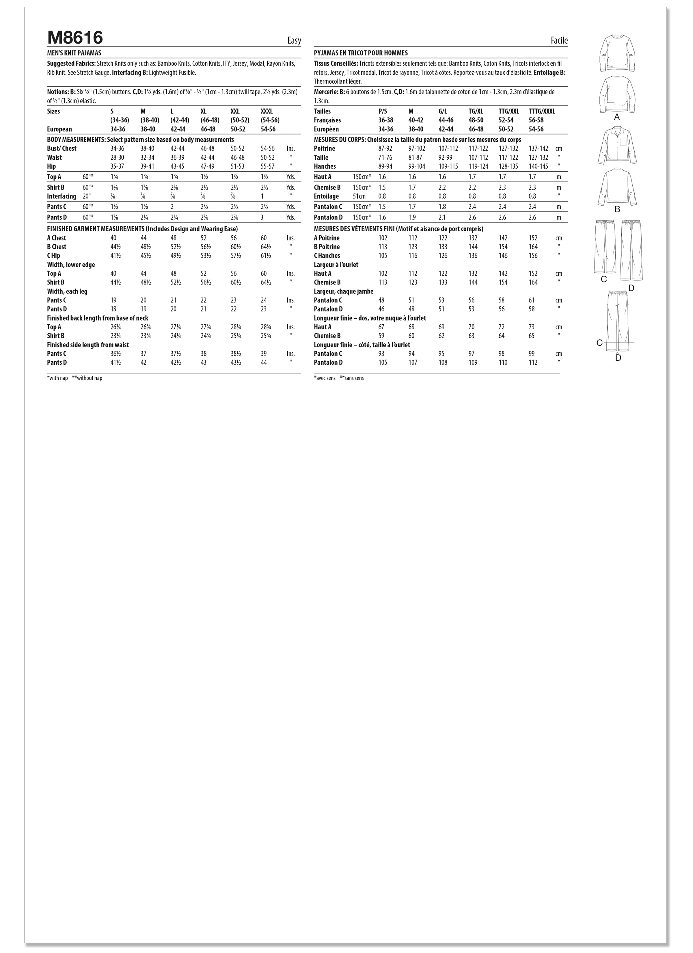 McCall's Sewing Pattern M8616 Men's Knit Pyjamas