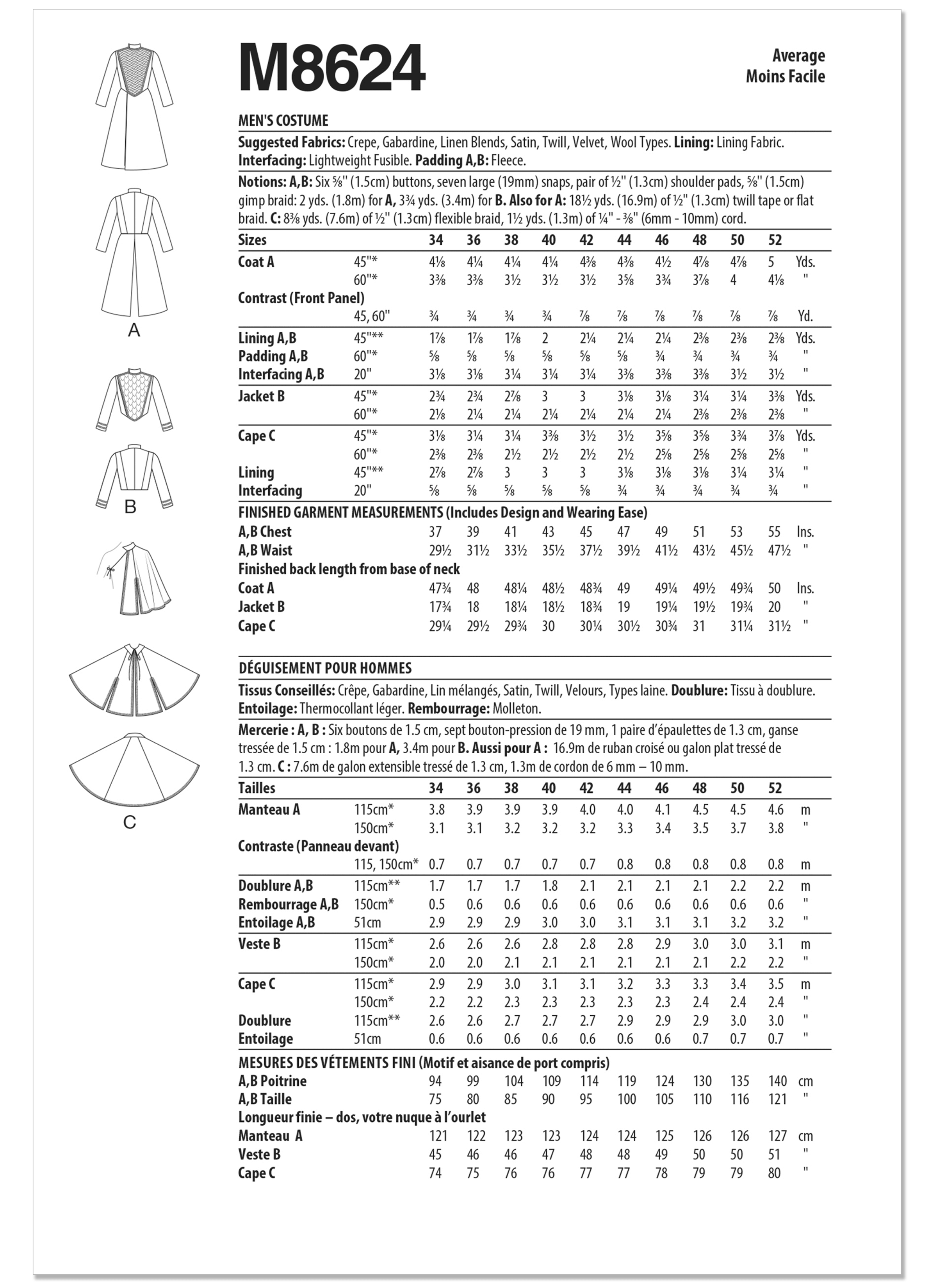 McCall's Sewing Pattern M8624 Men's Costume
