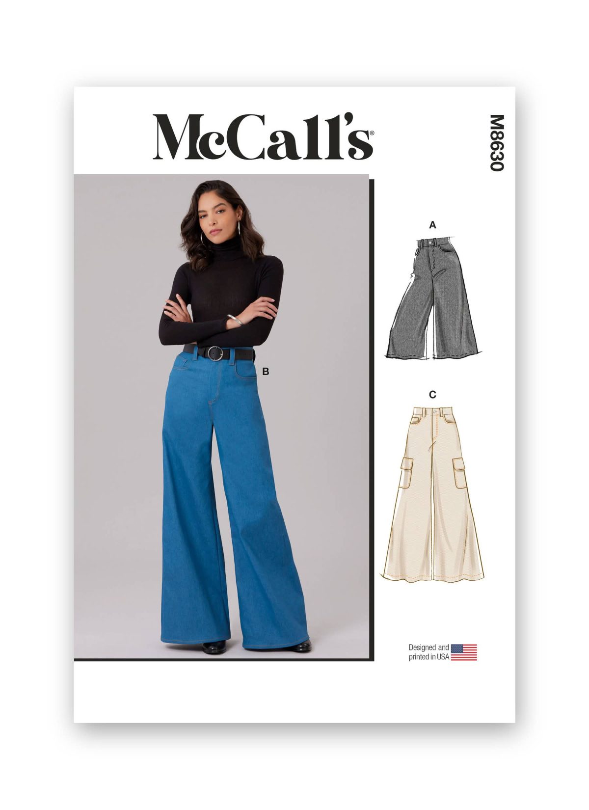 McCall's Sewing Pattern M8630 Misses' Wide Leg Jeans in Two Lengths