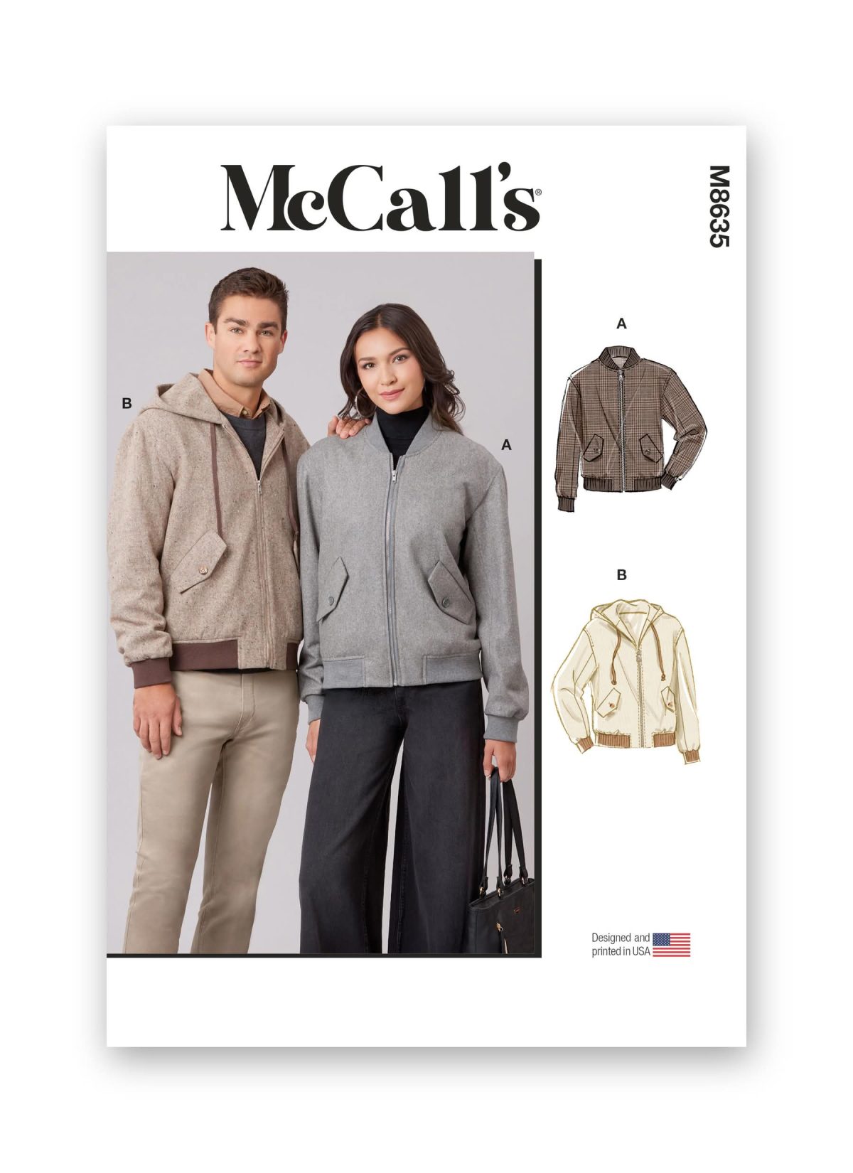 McCall's Sewing Pattern M8635 Unisex Bomber Jacket with or without Hood