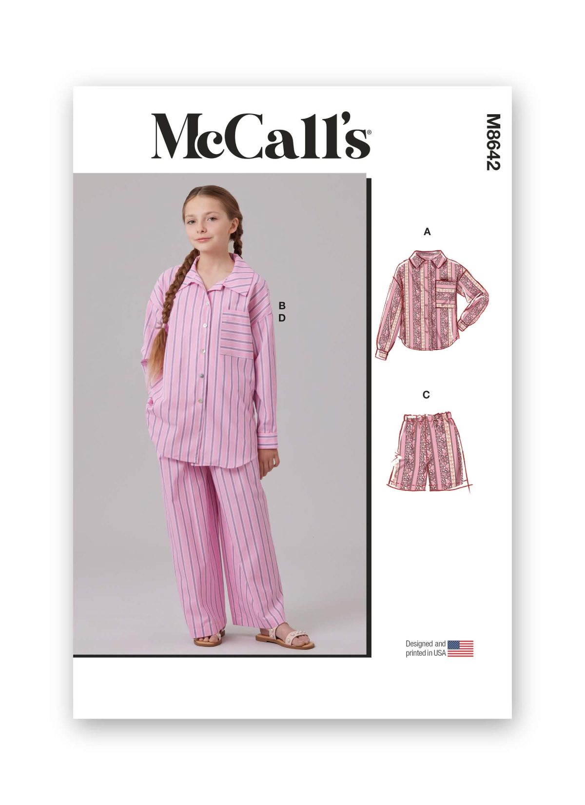 McCall's Sewing Pattern M8642 Girls' Shirt in Two Lengths, Shorts and Trousers