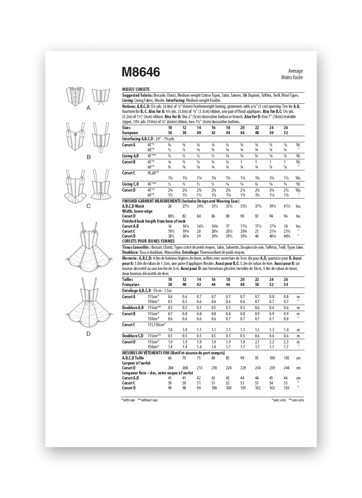 McCall's Sewing Pattern M8646 Misses' Corsets