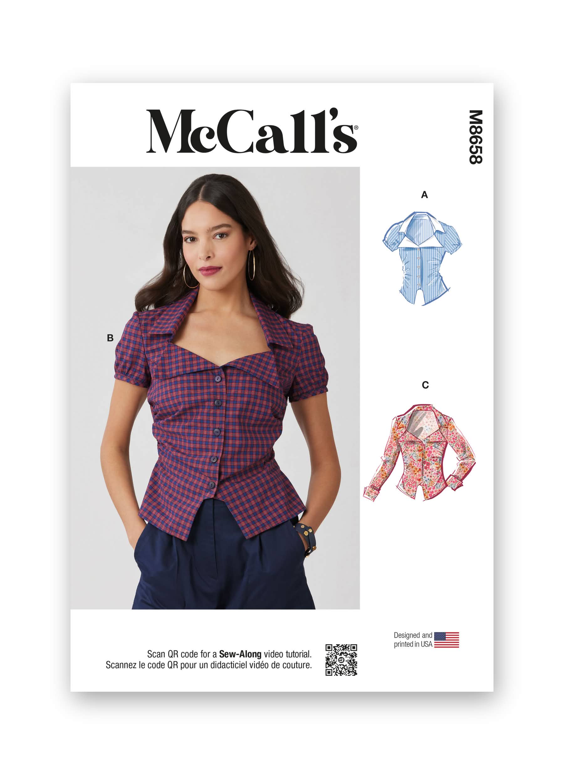 McCall’s Sewing Pattern M8658 Misses’ Woven Top with Sleeve Variations