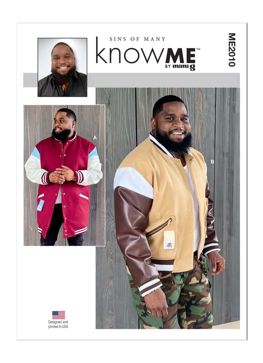 Know Me Sewing Pattern ME2010 Men's Varsity Bomber Jacket In Two Lengths by Sins of Many