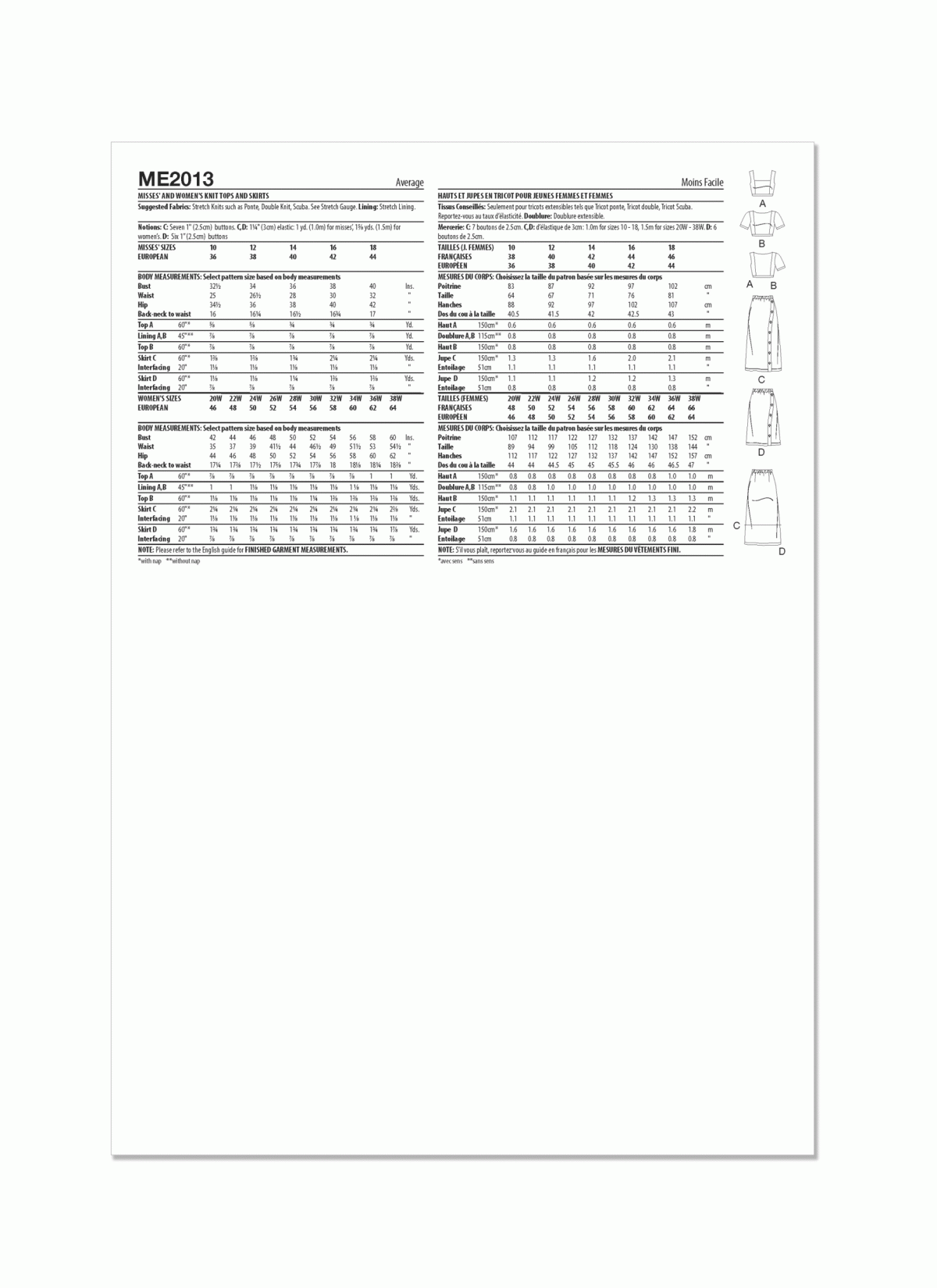 Know Me Sewing Pattern ME2013 Misses' and Women's Knit Tops and Skirts by Brittany J. Jones